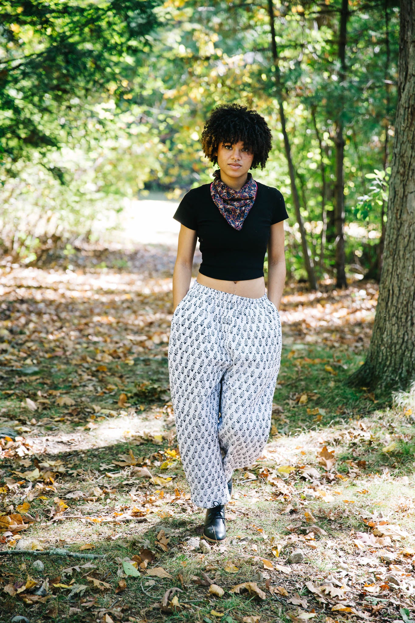 Quilted Block Print Pants in Snow