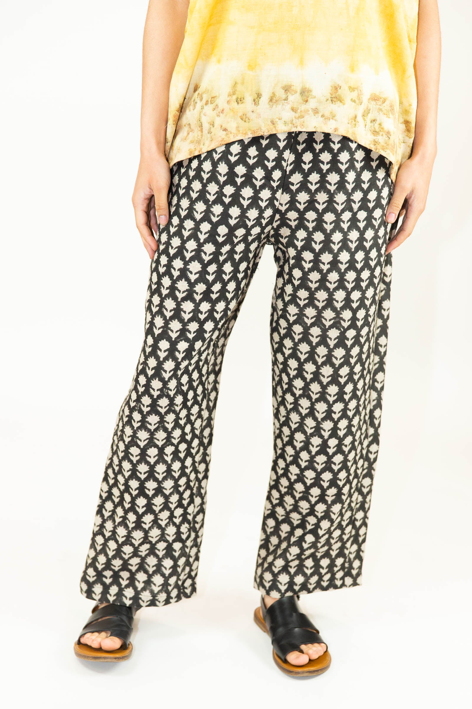 Block Printed Linen Pants in Clover