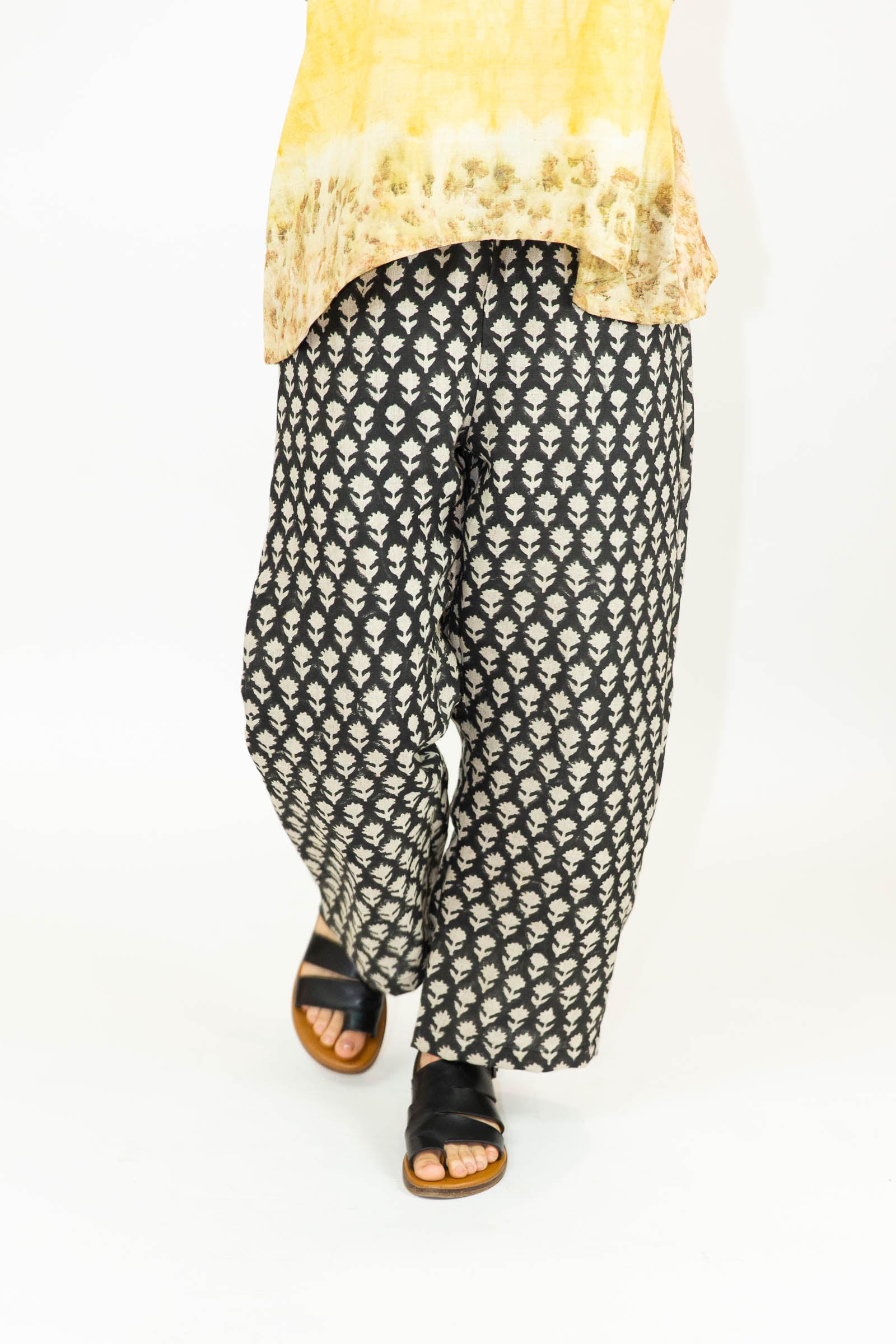 Block Printed Linen Pants in Clover