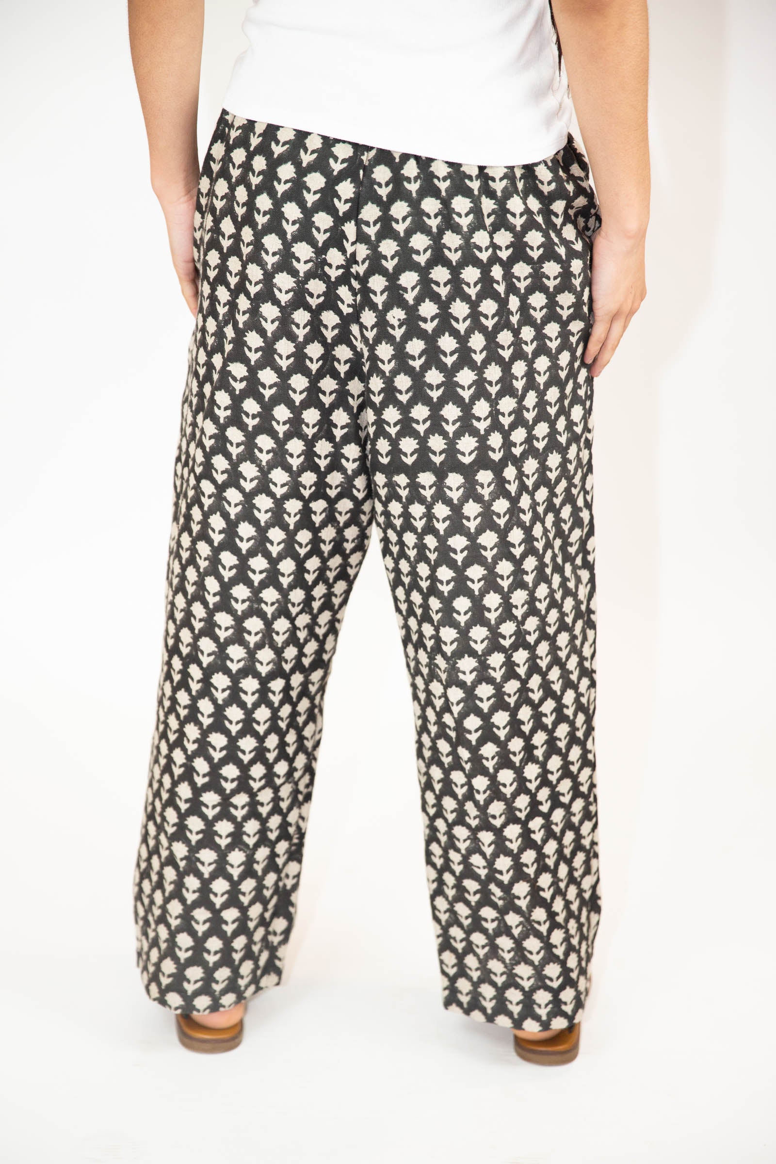 Block Printed Linen Pants in Clover
