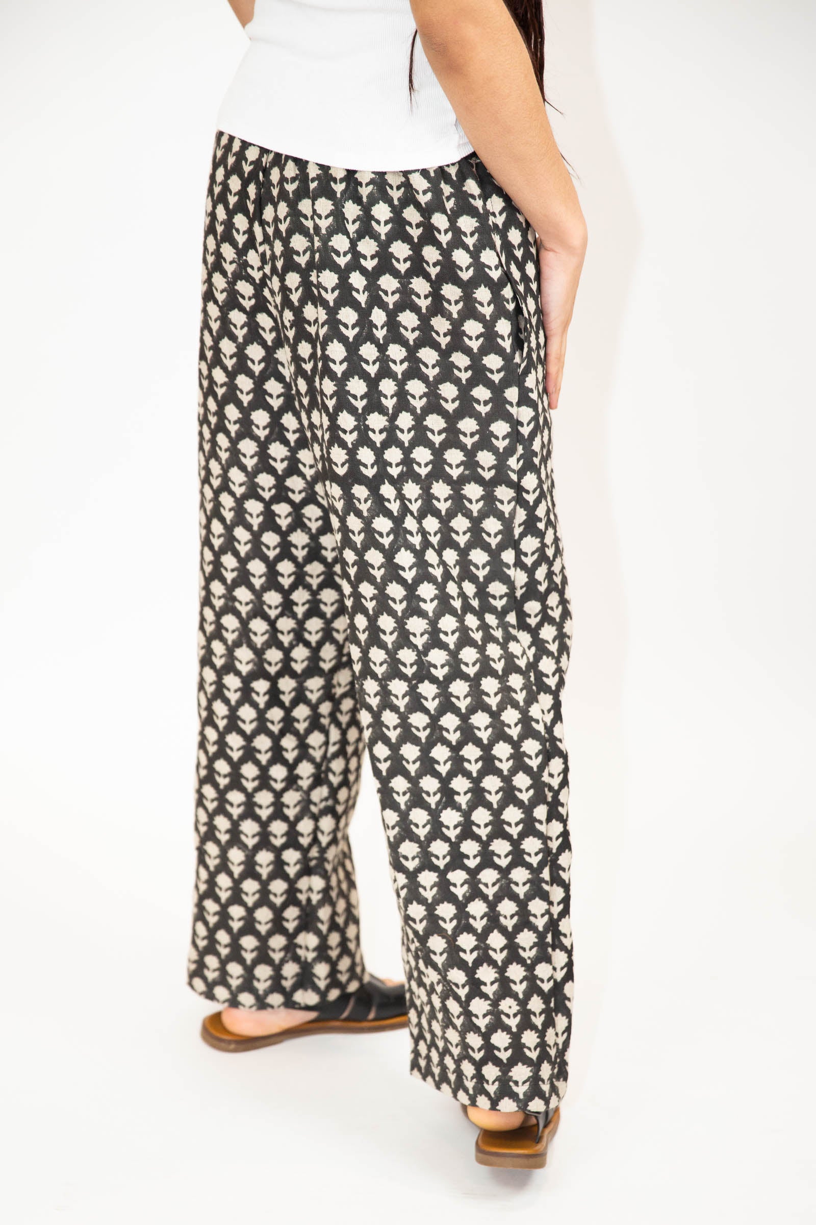 Block Printed Linen Pants in Clover
