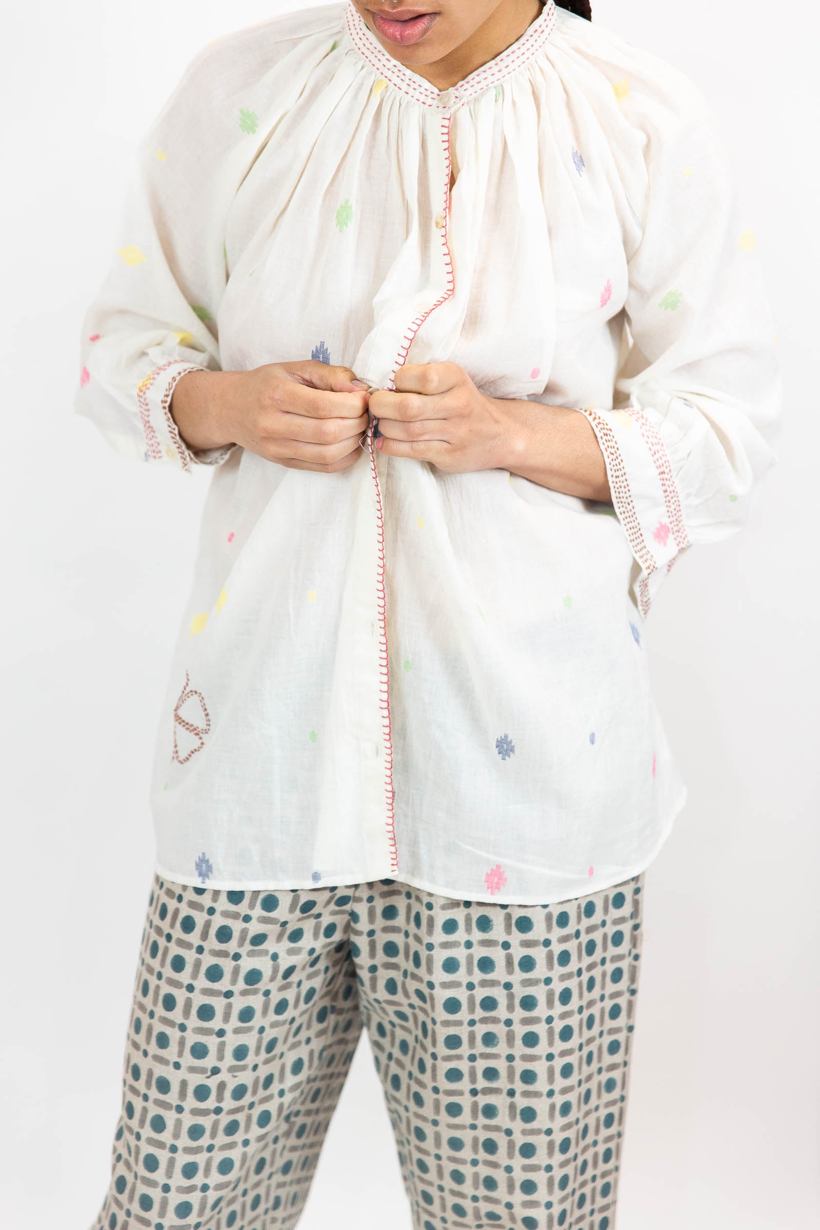 Jamdani Cotton Gather Buttondown