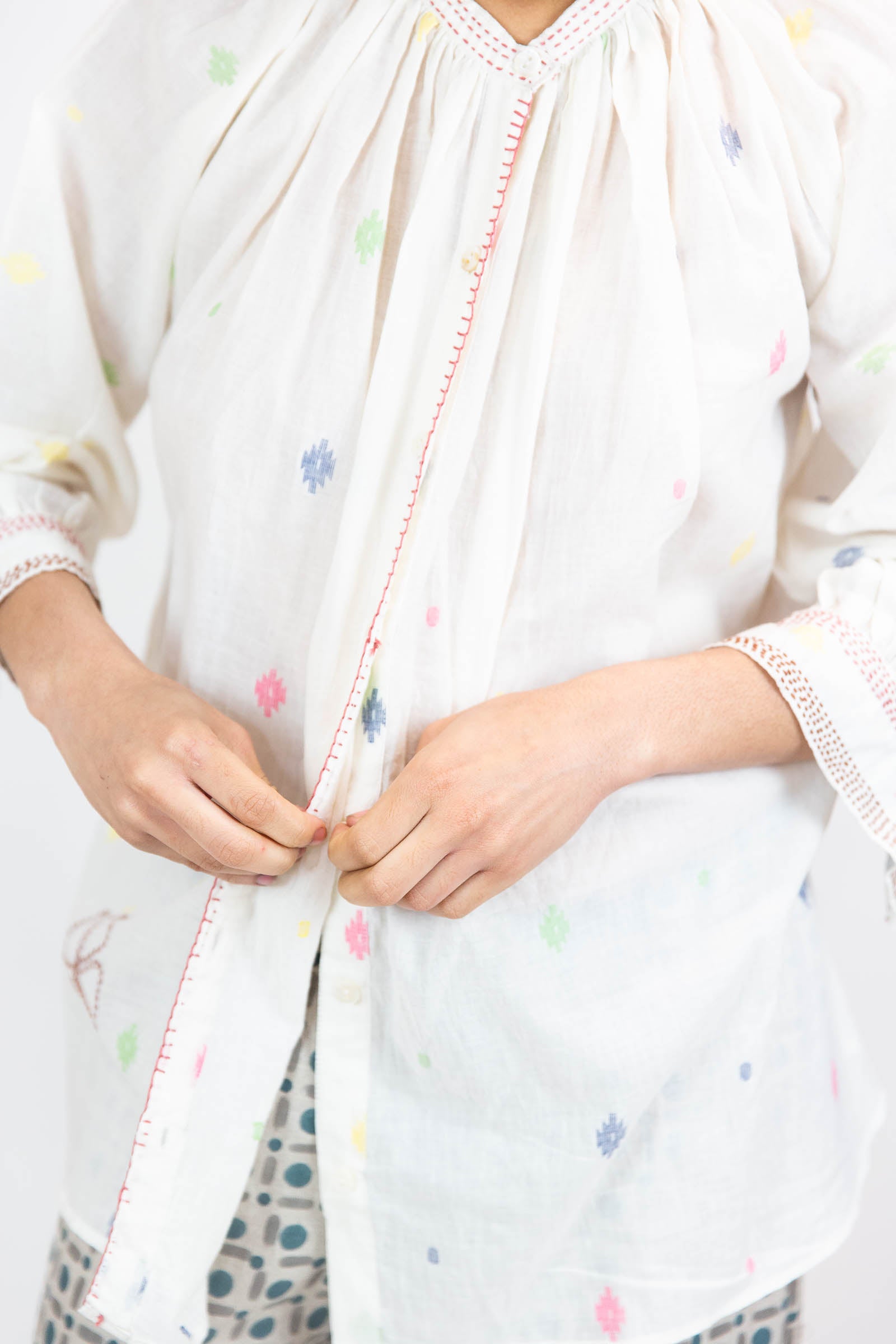 Jamdani Cotton Gather Buttondown