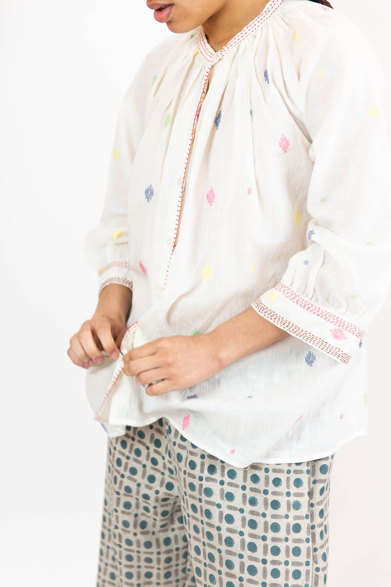 Jamdani Cotton Gather Buttondown