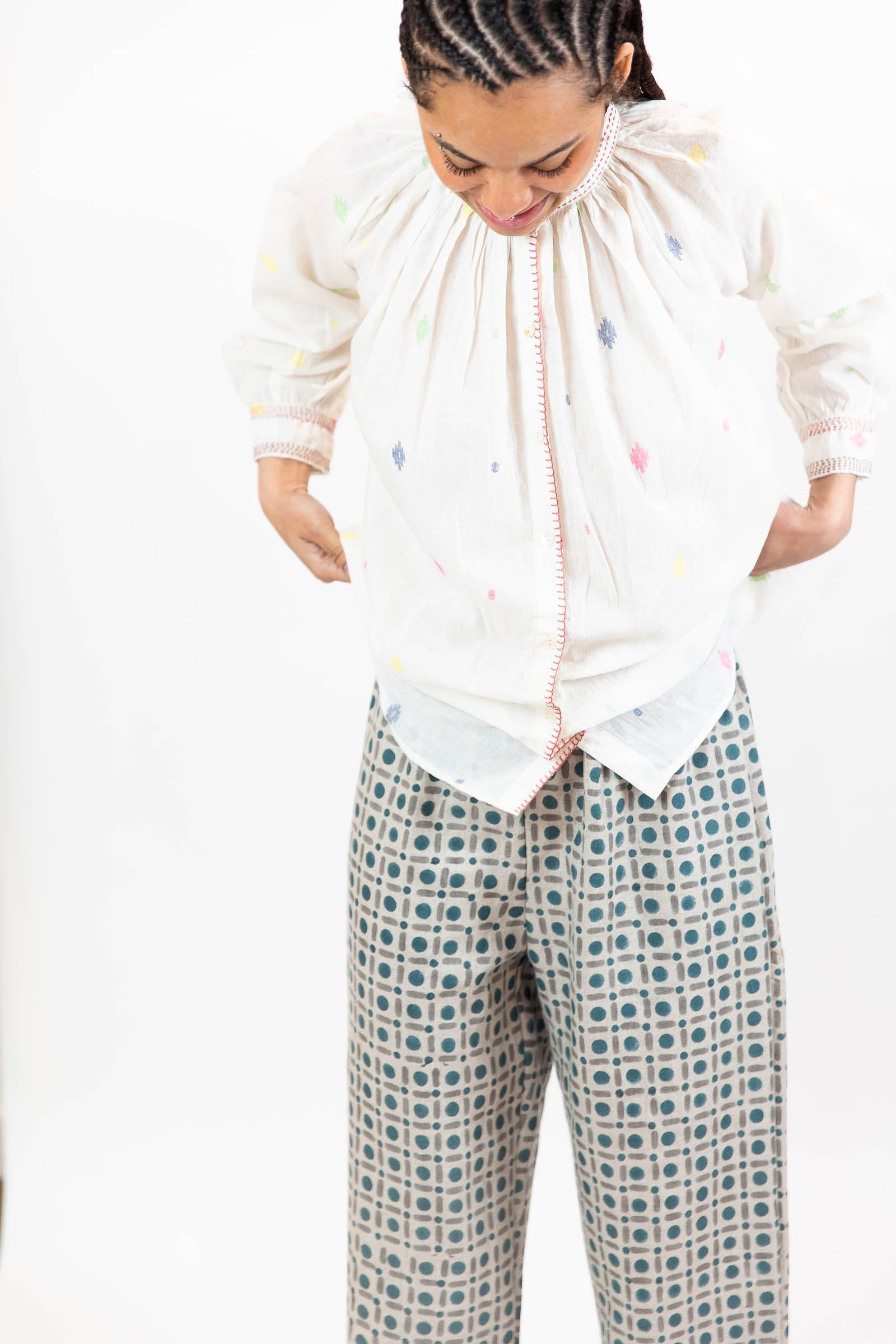 Jamdani Cotton Gather Buttondown