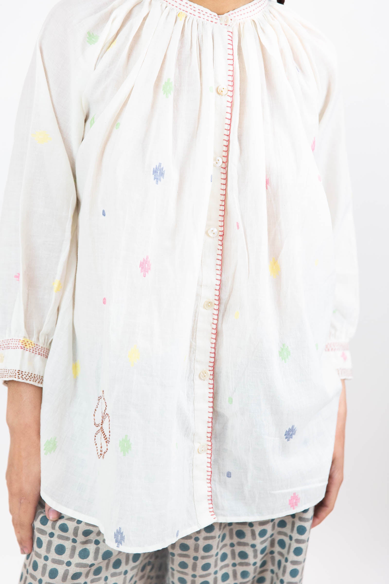 Jamdani Cotton Gather Buttondown