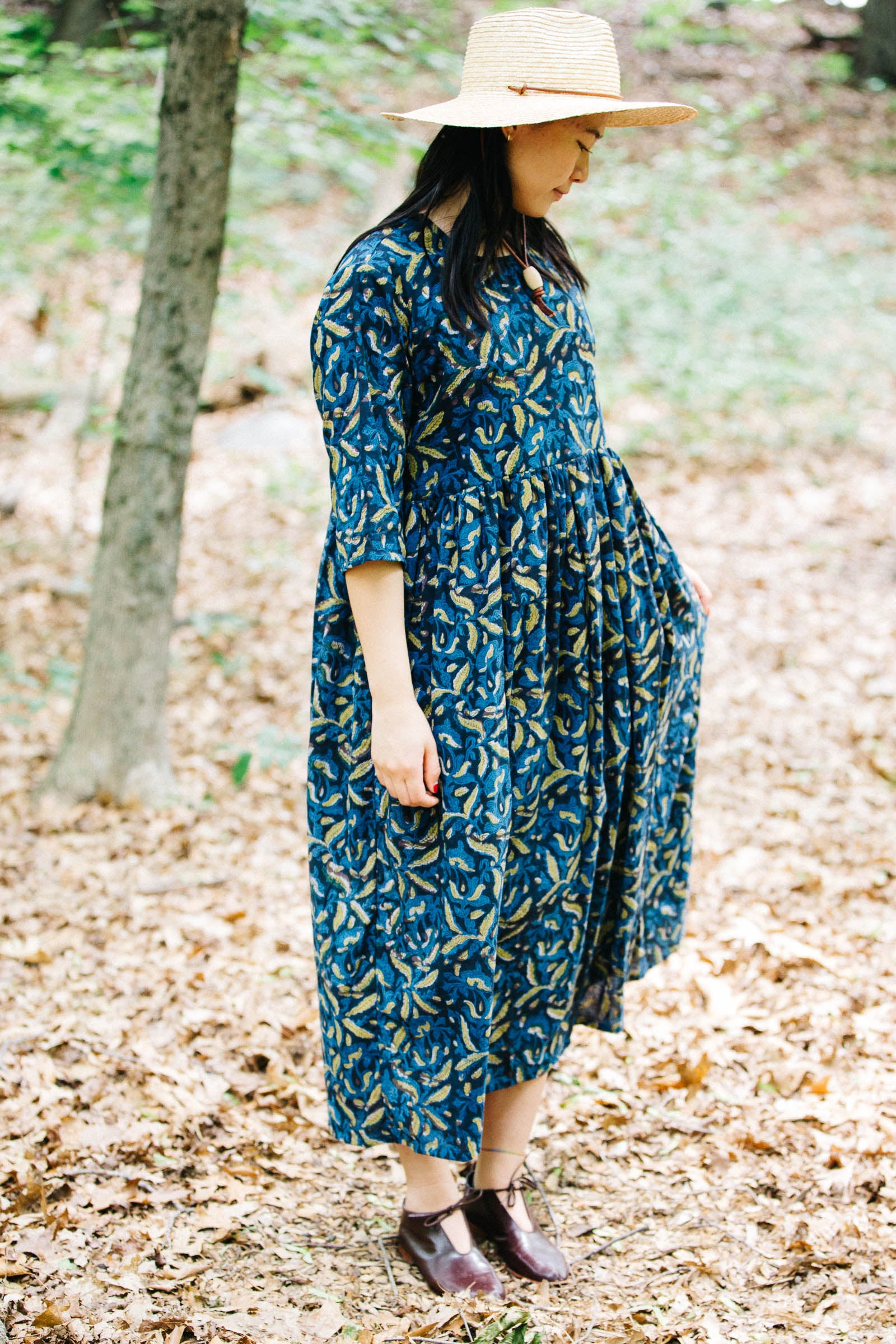 Doree Dress in Indigo Floral Block Print