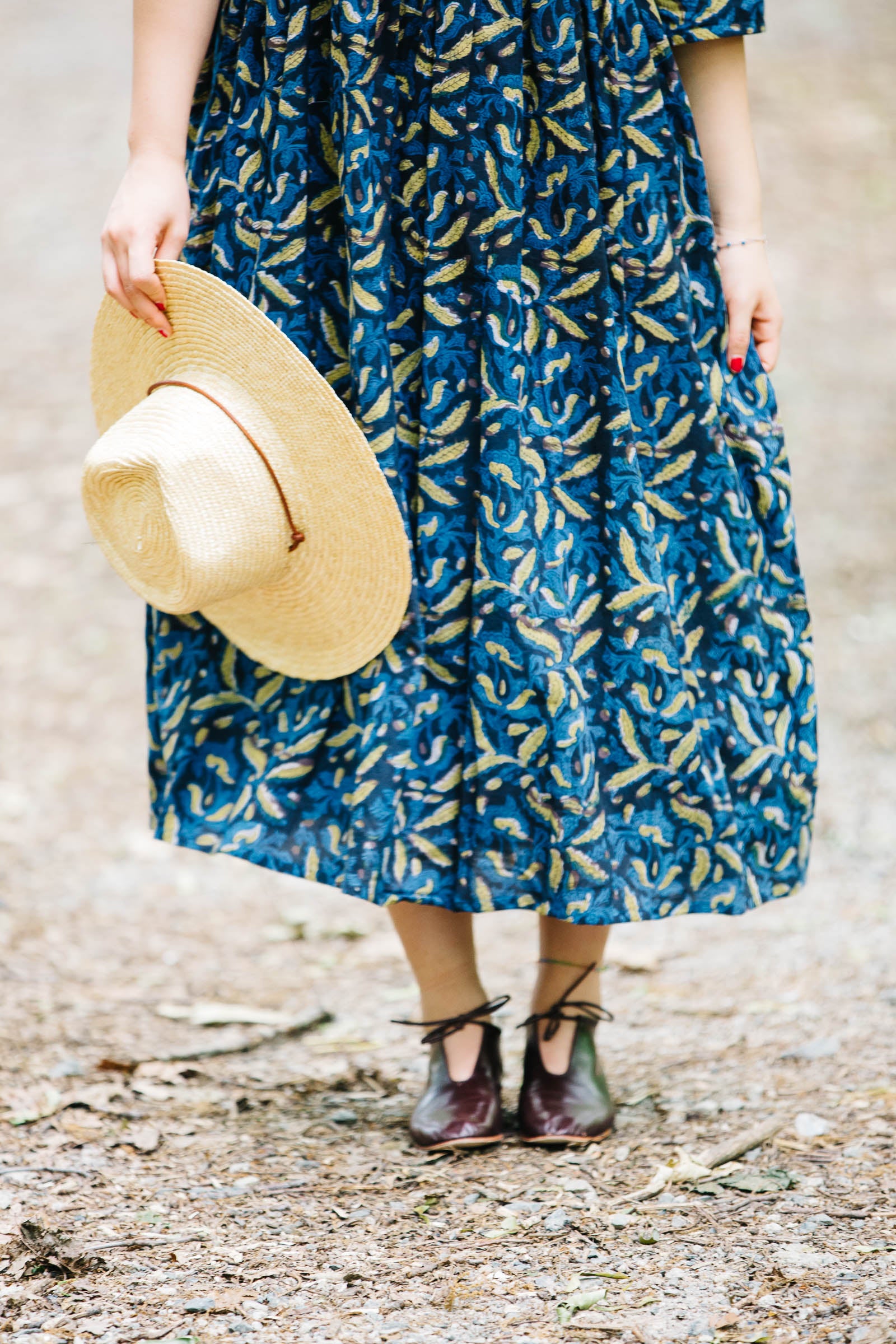 Doree Dress in Indigo Floral Block Print