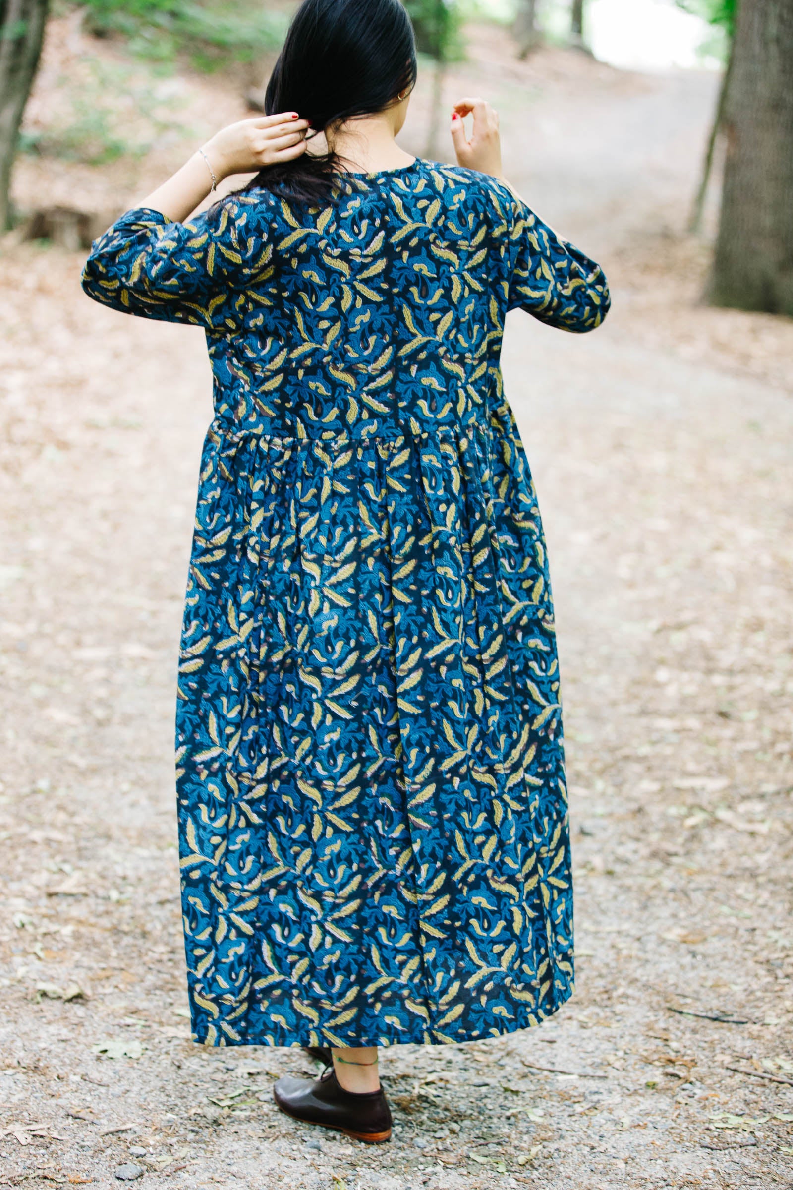 Doree Dress in Indigo Floral Block Print