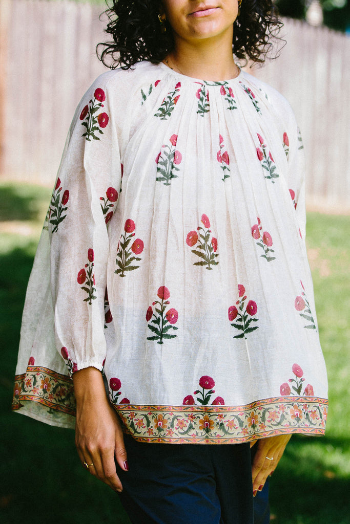 Embracing Timeless Elegance: Hand Block Printed Poppy Gather Top