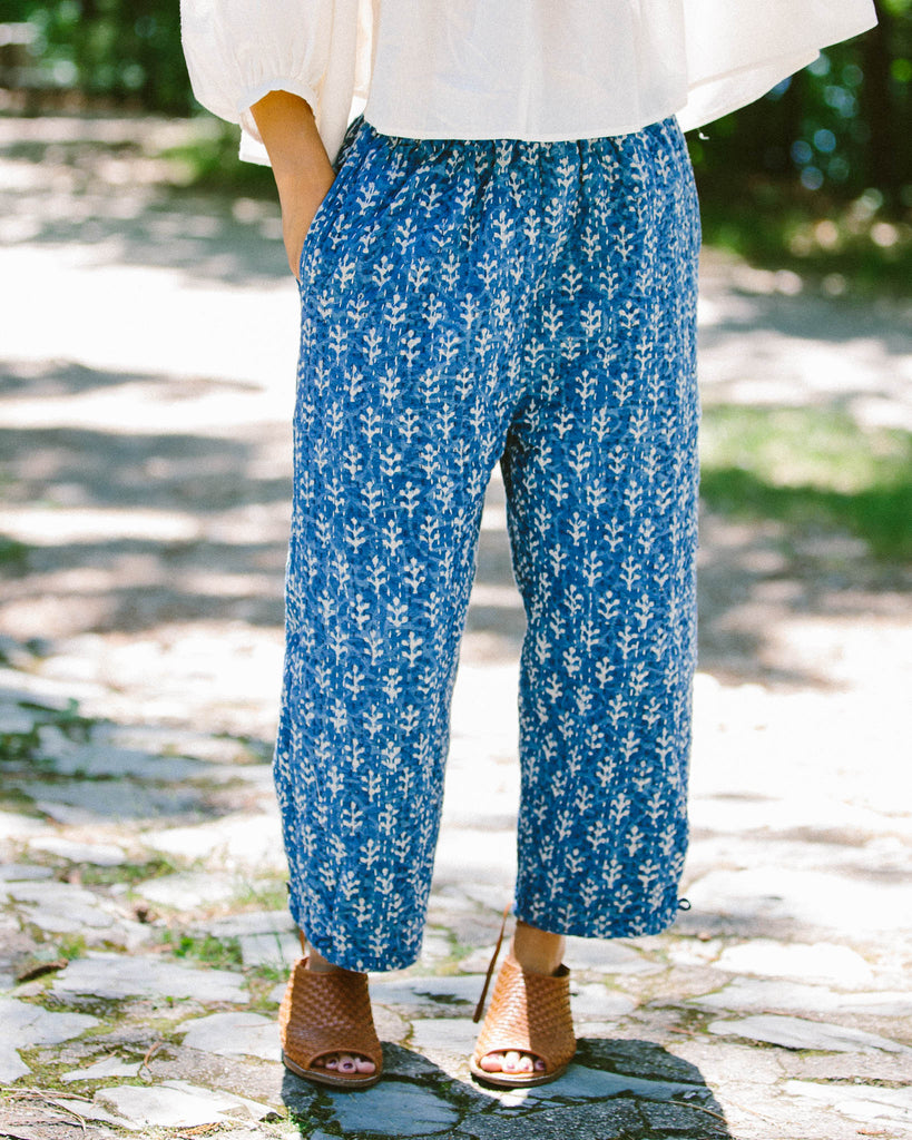 block printed indigo kantha cotton pants