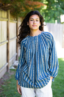 indigo cotton block print top