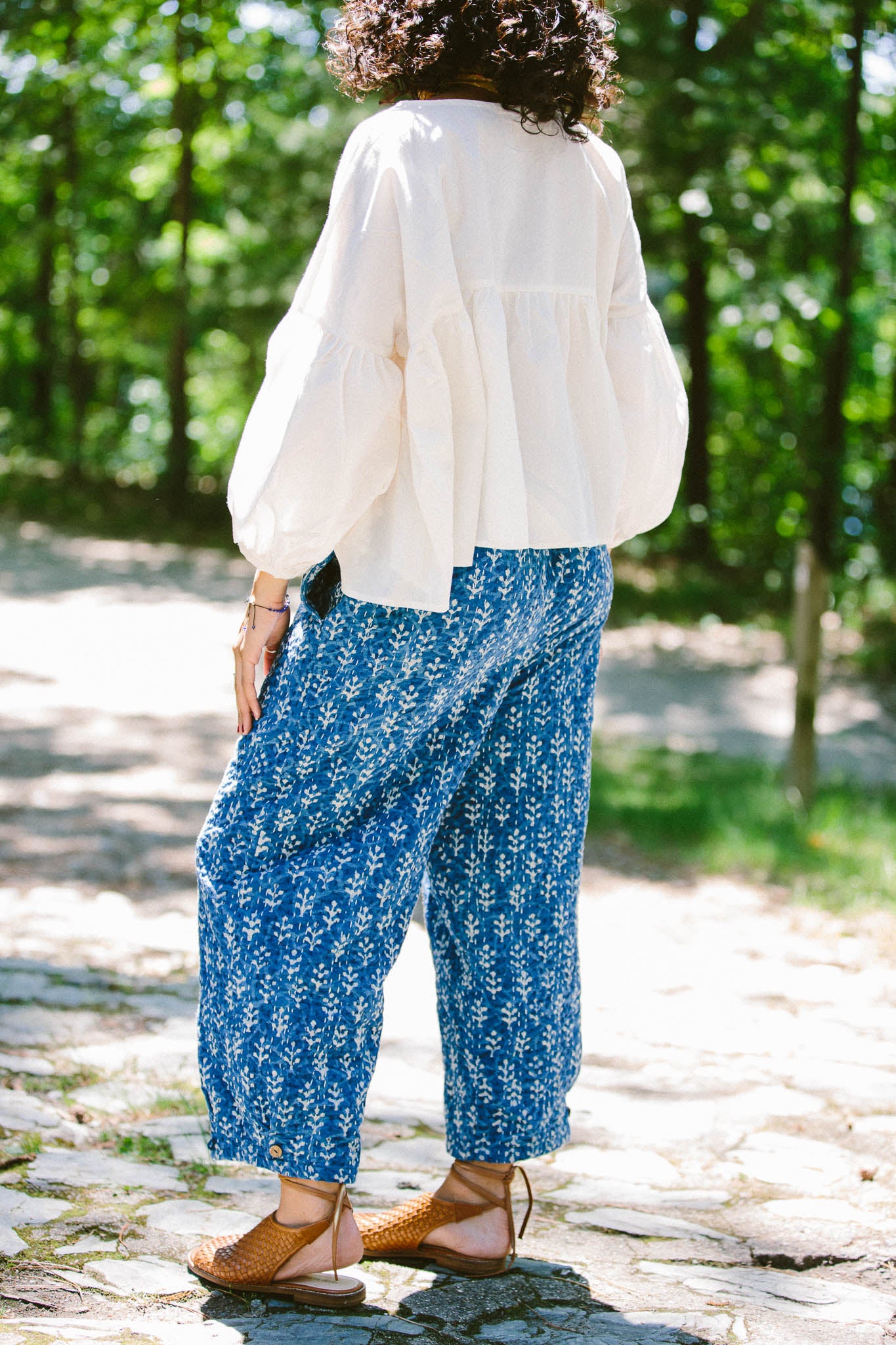 indigo block print pants