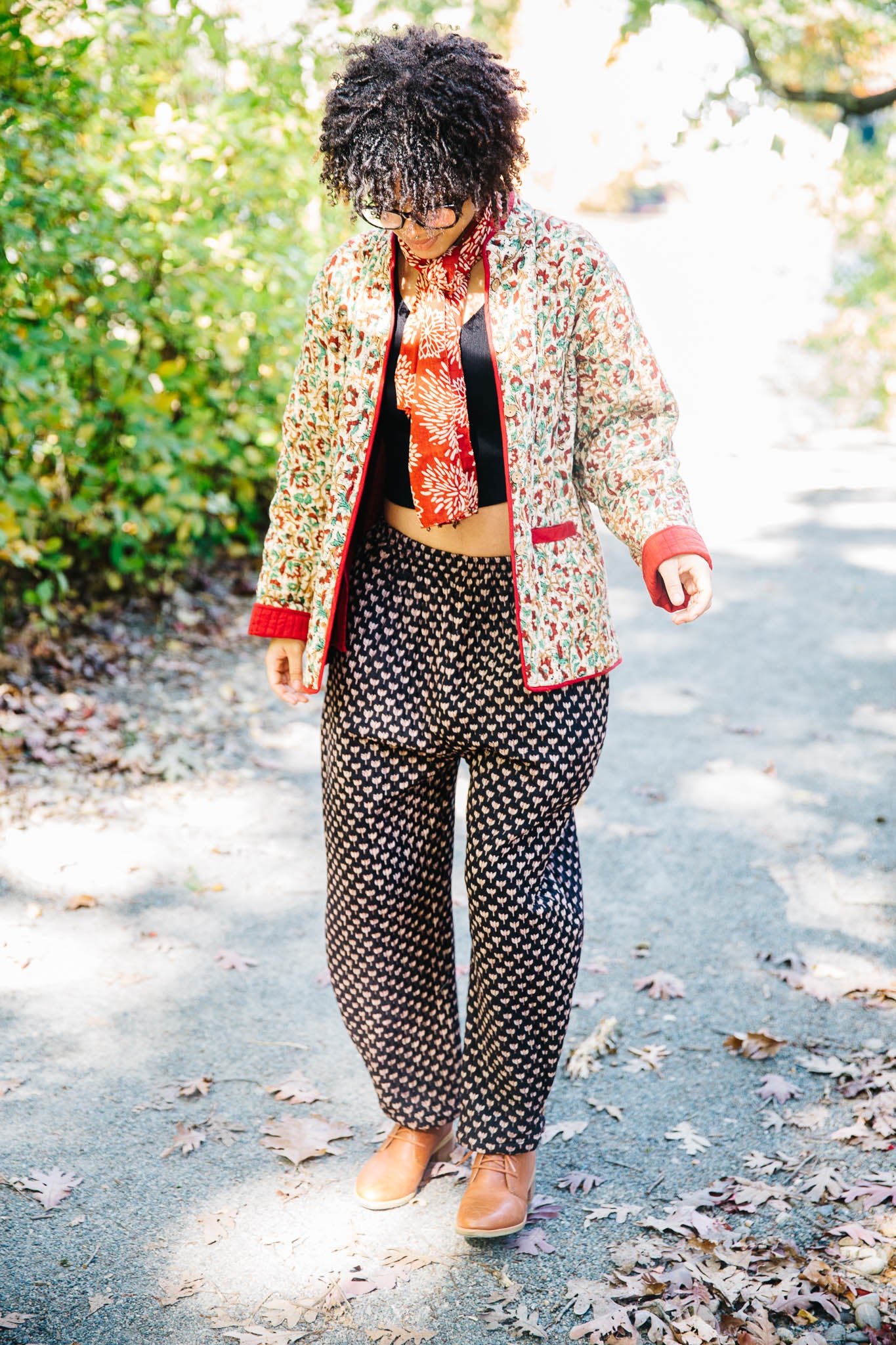 block print quilted pants