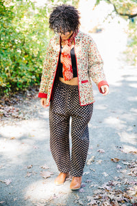 block print quilted pants