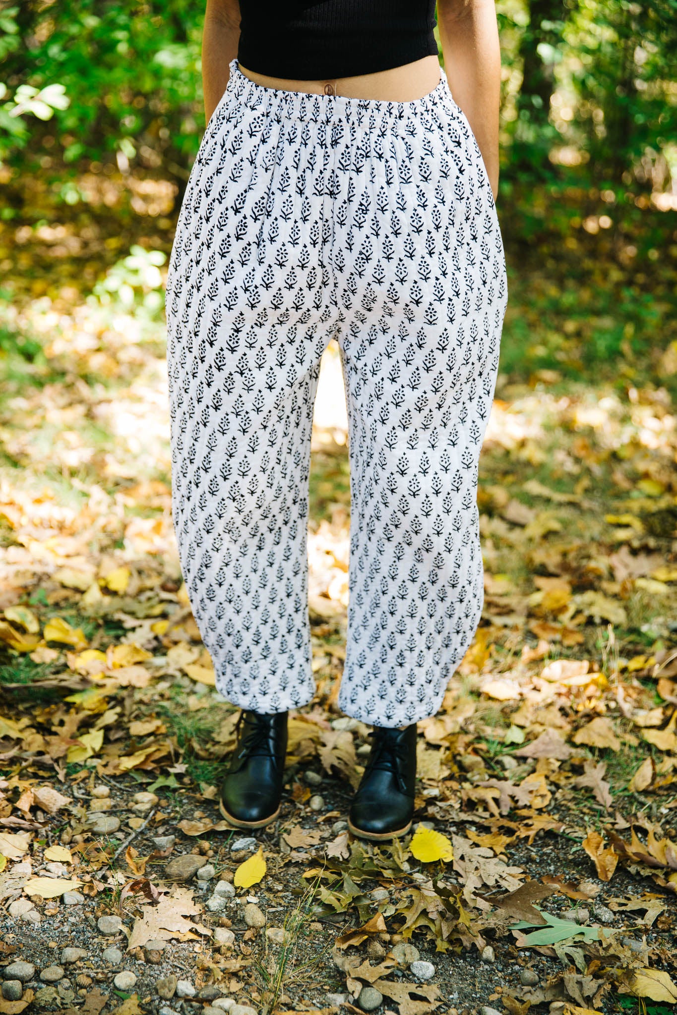 Quilted Block Print Pants in Snow