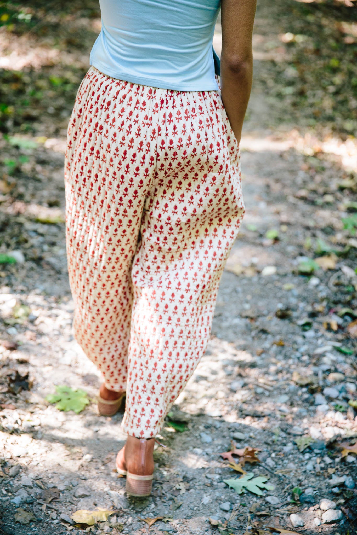 Quilted Block Print Pants in Oat