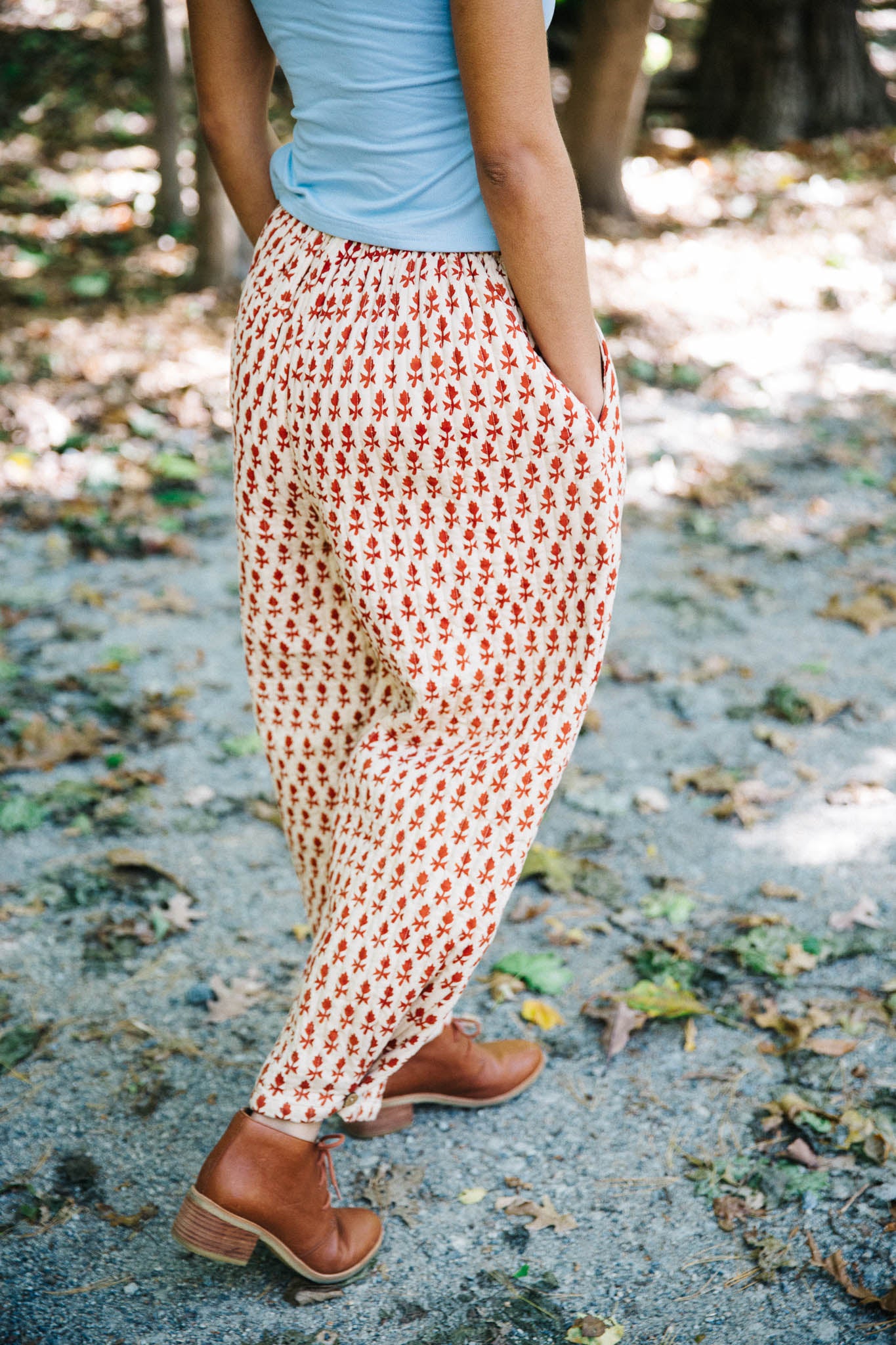 block print pants with pockets