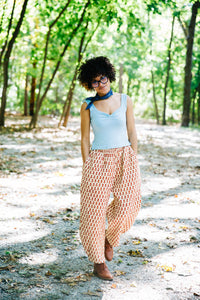 Block print quilted pants