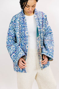 vintage indigo block print jacket