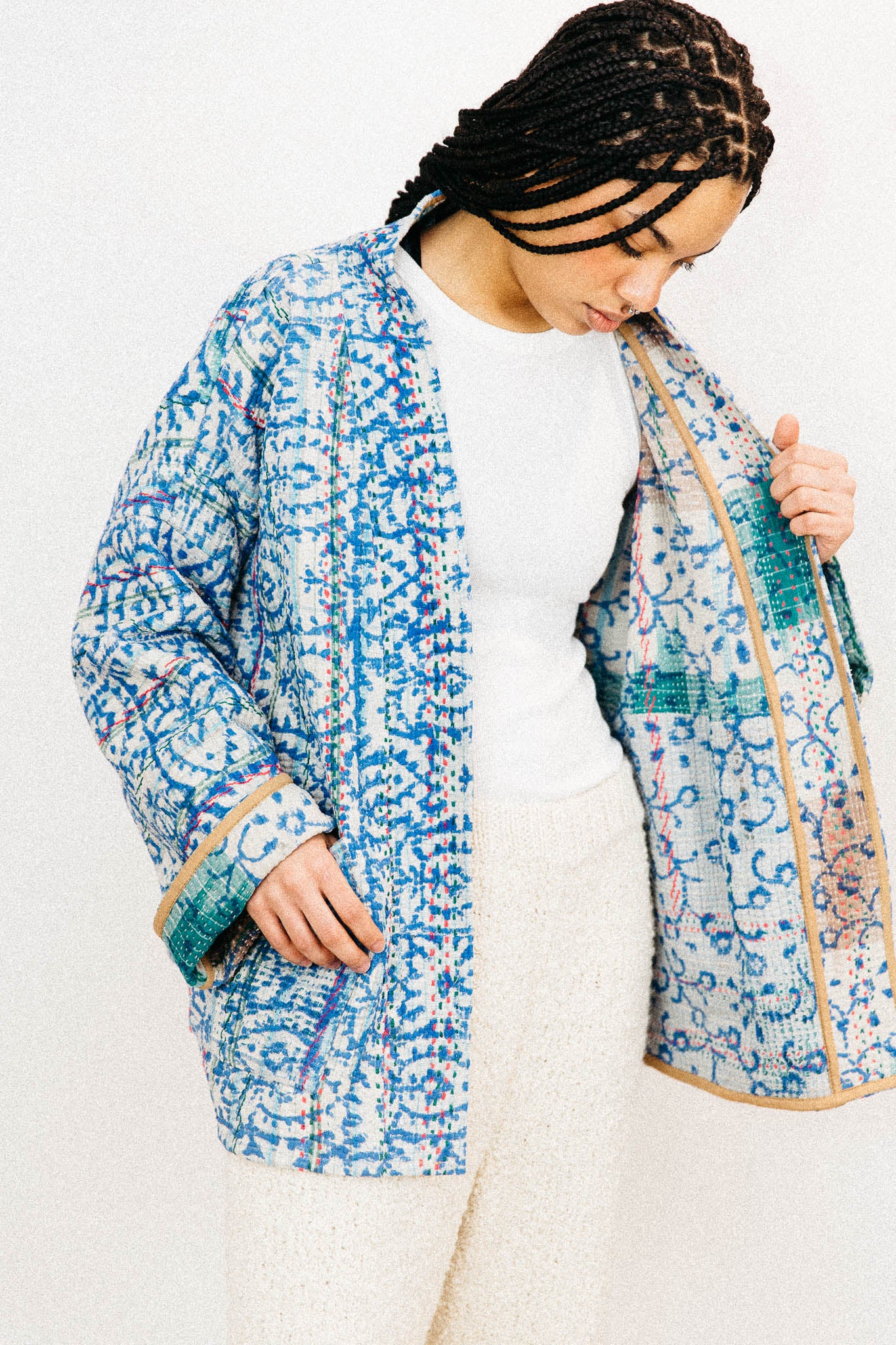 reversible block print kantha jacket