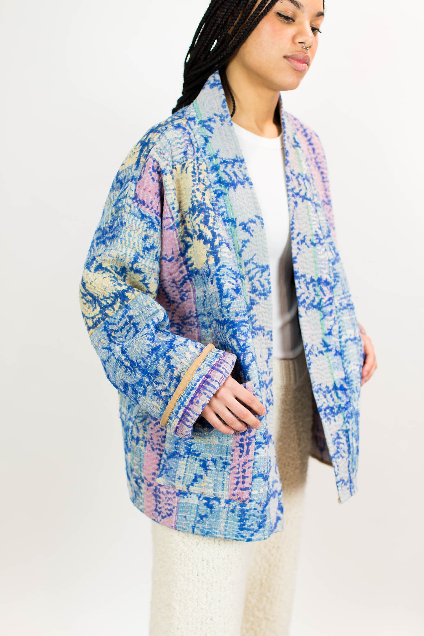 distressed kantha kimono jacket