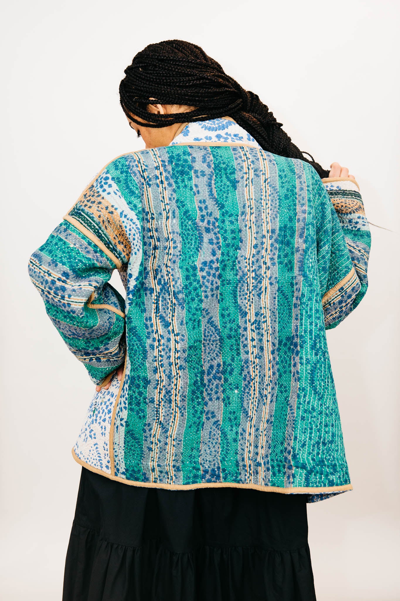 Vintage Kantha Quilt Jacket Wildflower Cottedge - Main Image