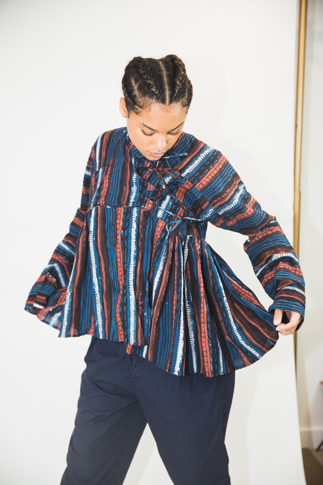 Indigo Stripes Hand Block Print Kediya Top/Jacket