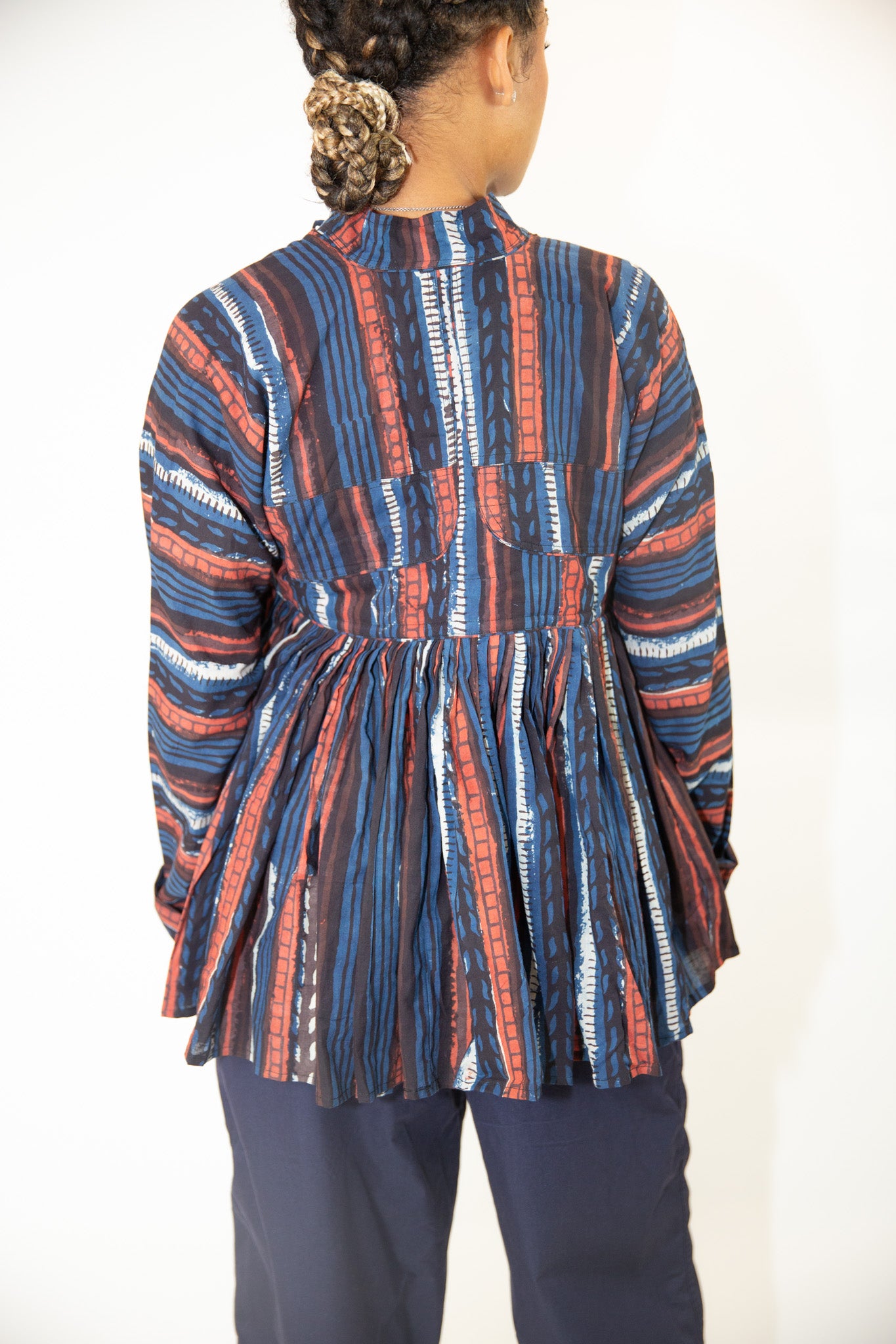 Indigo Stripes Hand Block Print Kediya Top/Jacket