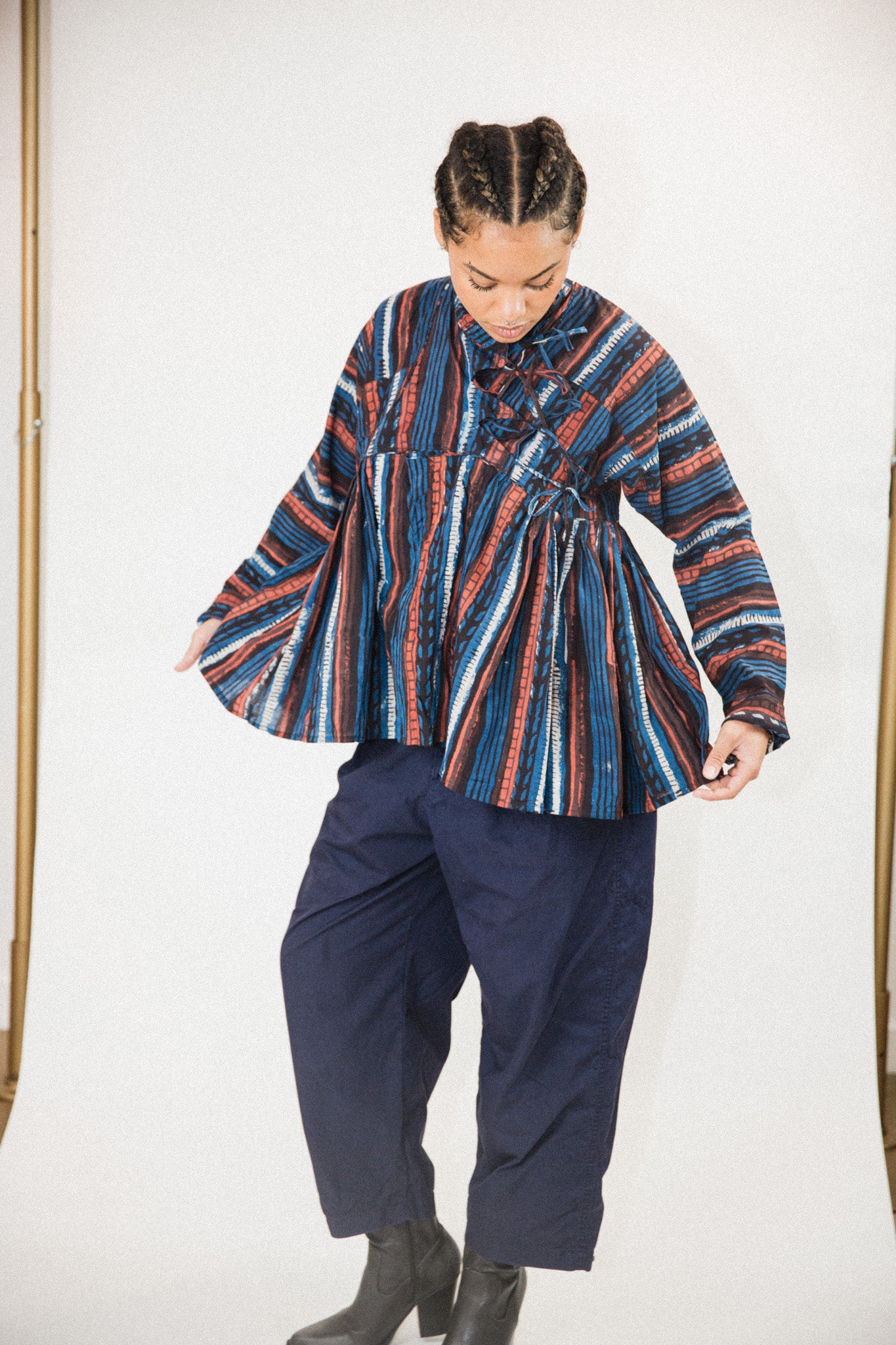 Indigo Stripes Hand Block Print Kediya Top/Jacket