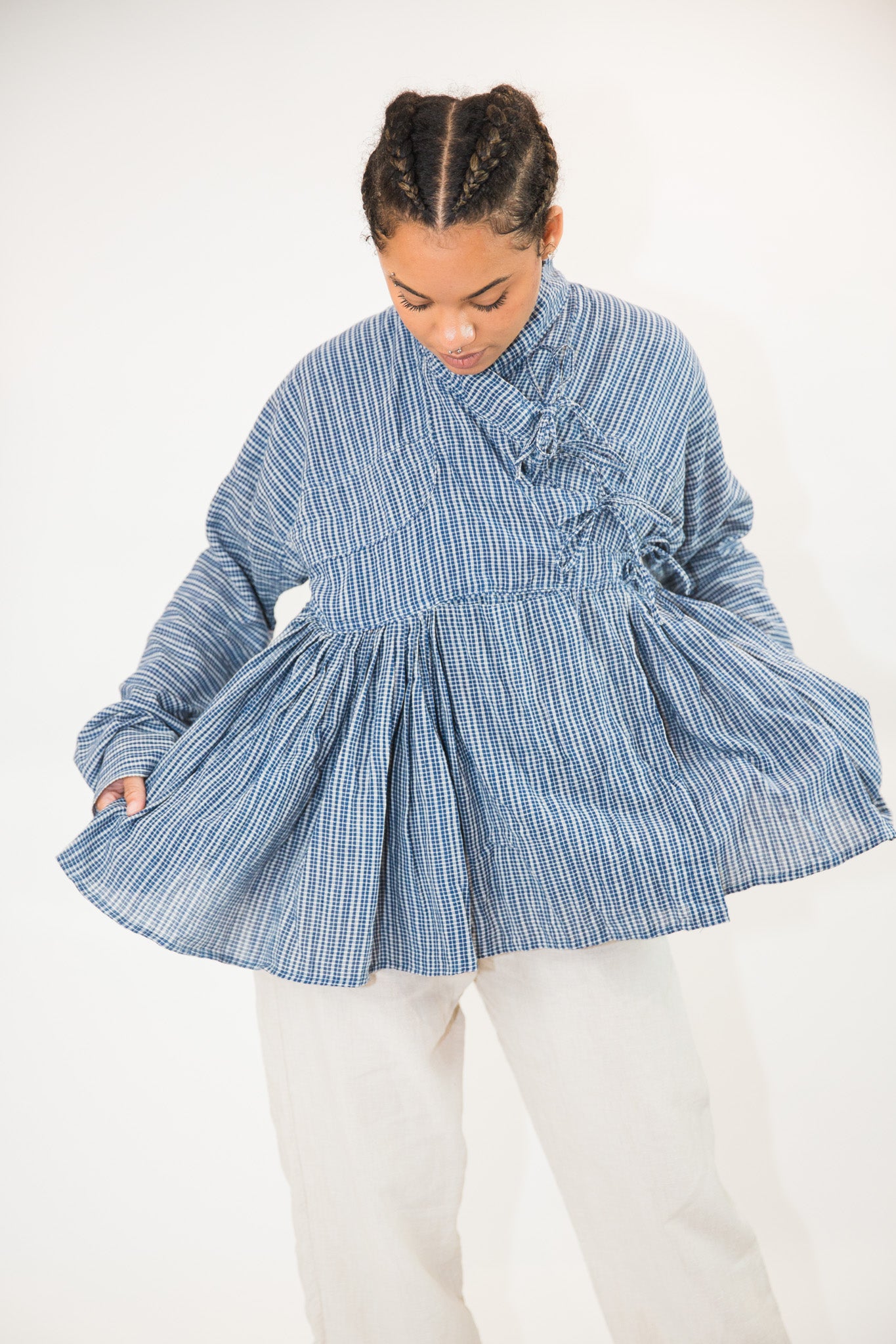 Blue Checks Kala Cotton Kediya Top/Jacket