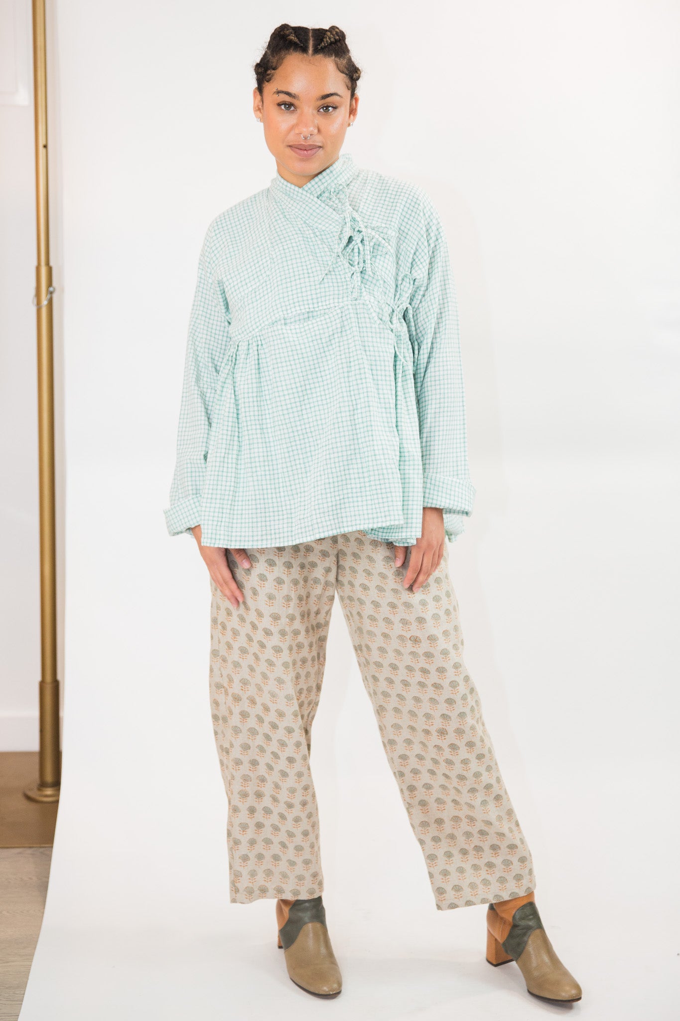 Mint Checks Kala Cotton Kediya Top/Jacket