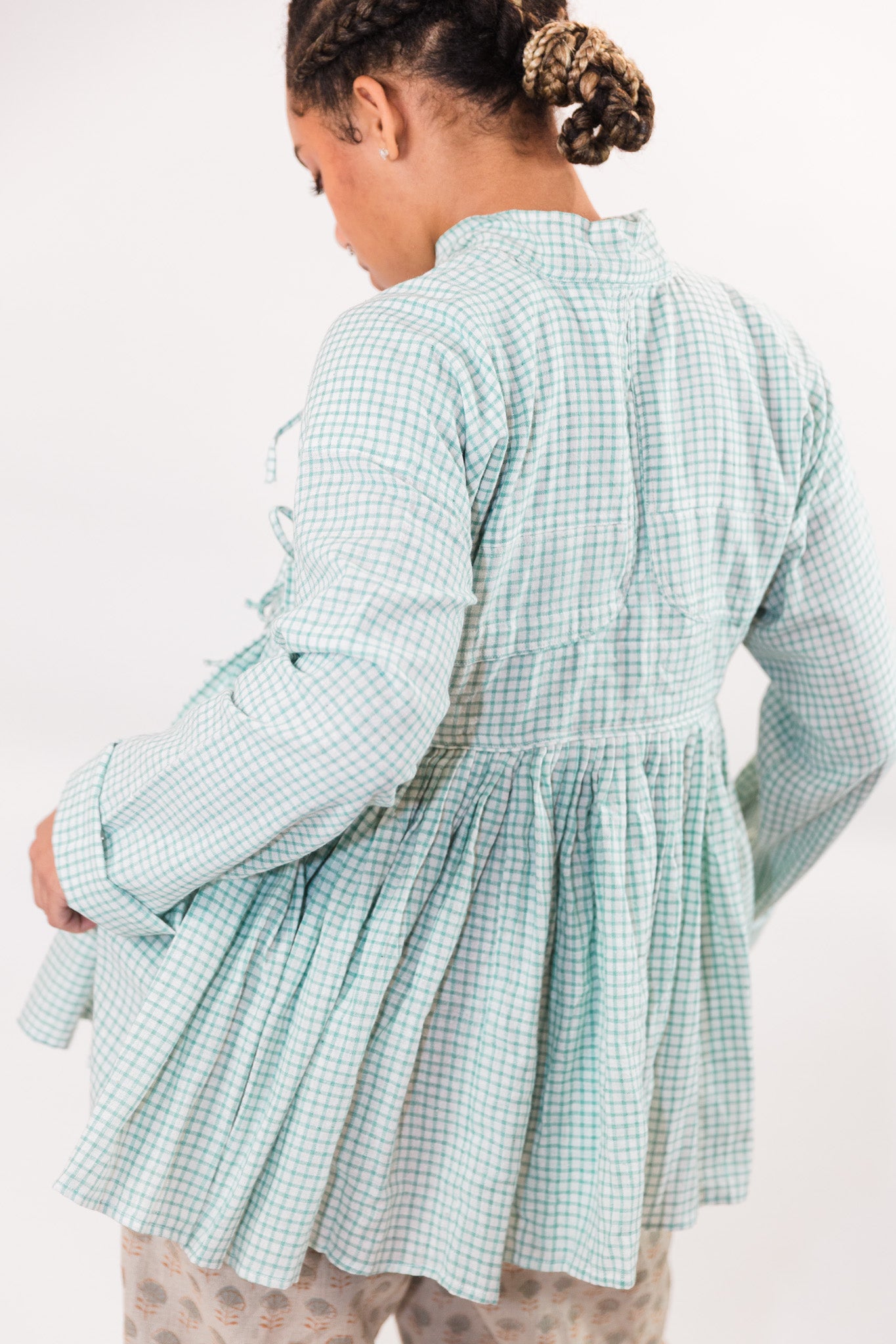 Mint Checks Kala Cotton Kediya Top/Jacket