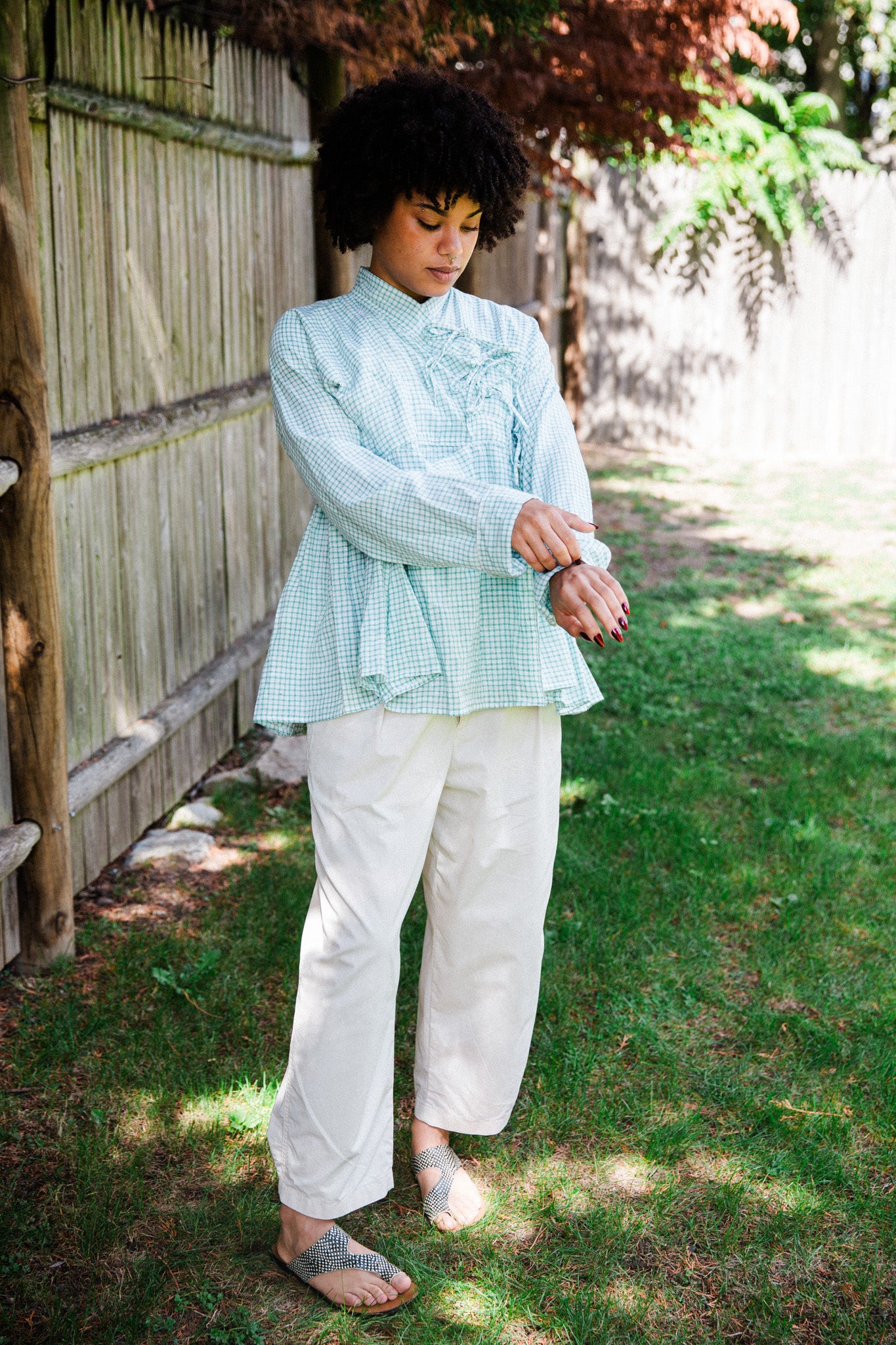 Mint Checks Kala Cotton Kediya Top/Jacket