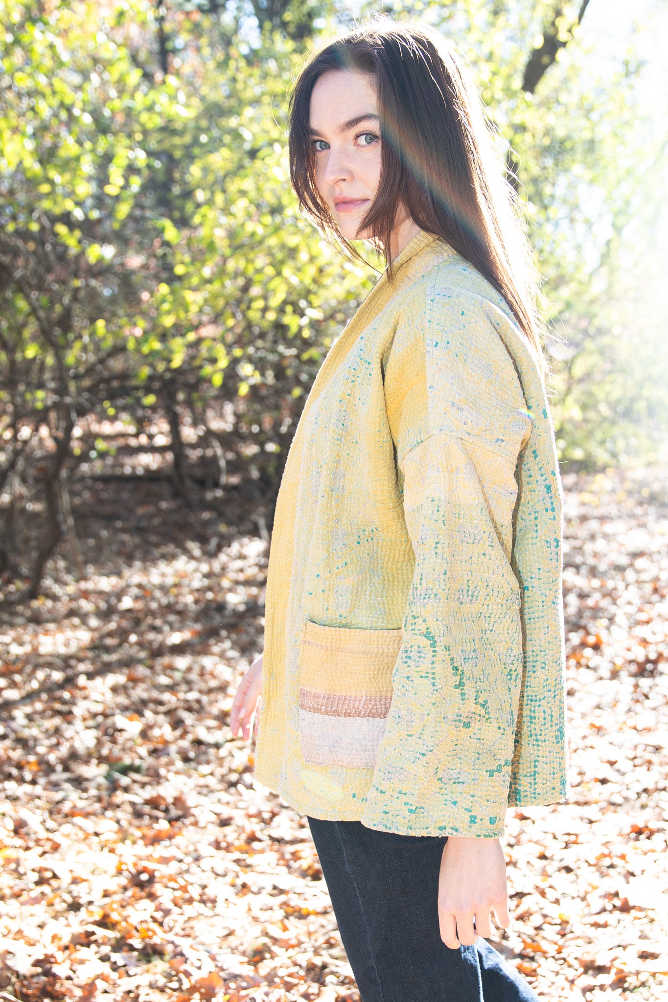 Vintage Kantha Quilt Jacket in Chamomile
