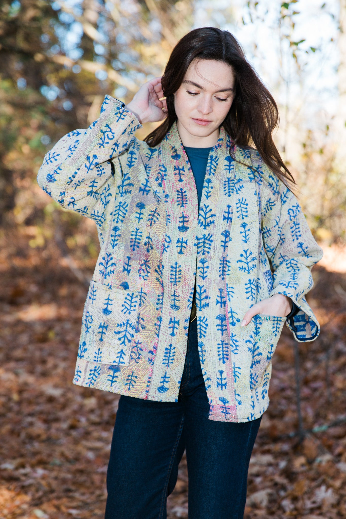 Vintage Kantha Quilt Jacket in Bloom
