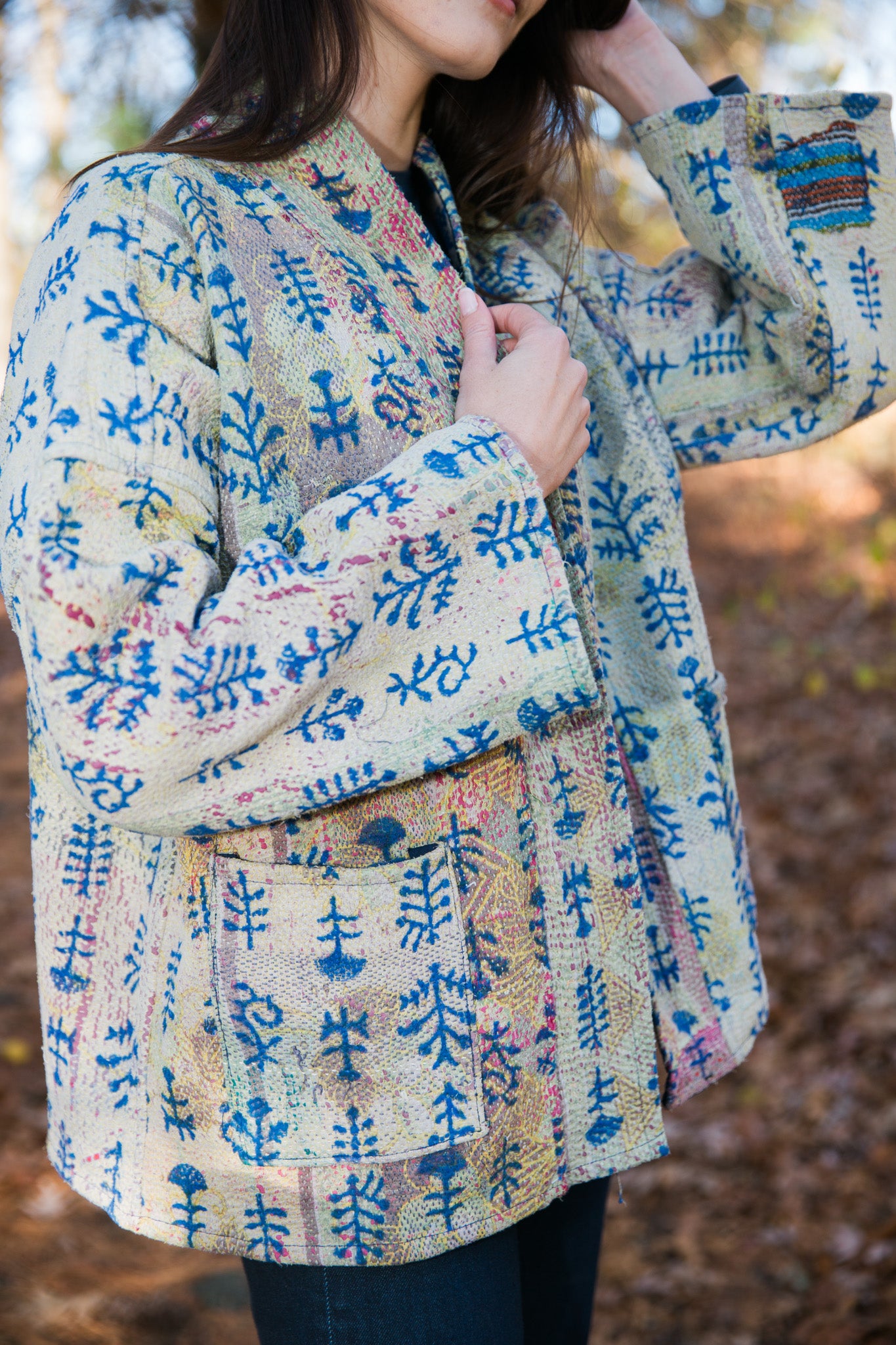 Vintage Kantha Quilt Jacket in Bloom