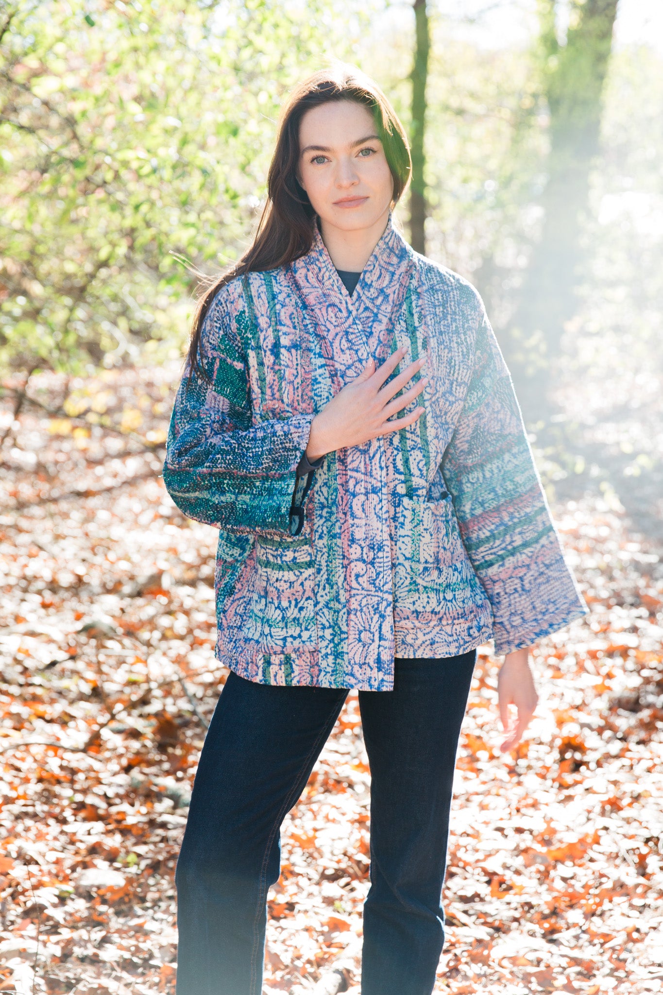 Vintage Kantha Quilt Jacket in Garden