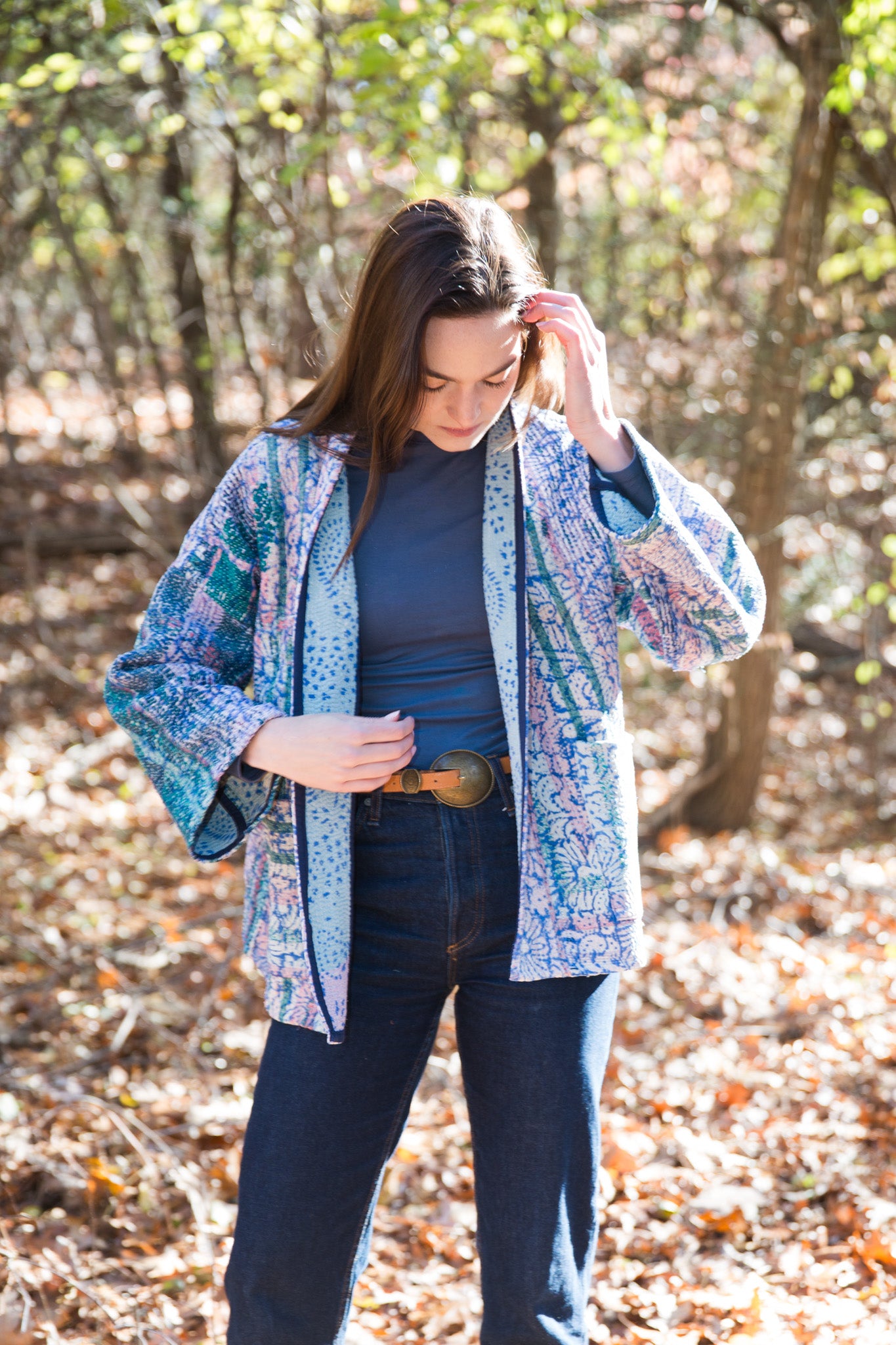 Vintage Kantha Quilt Jacket in Garden