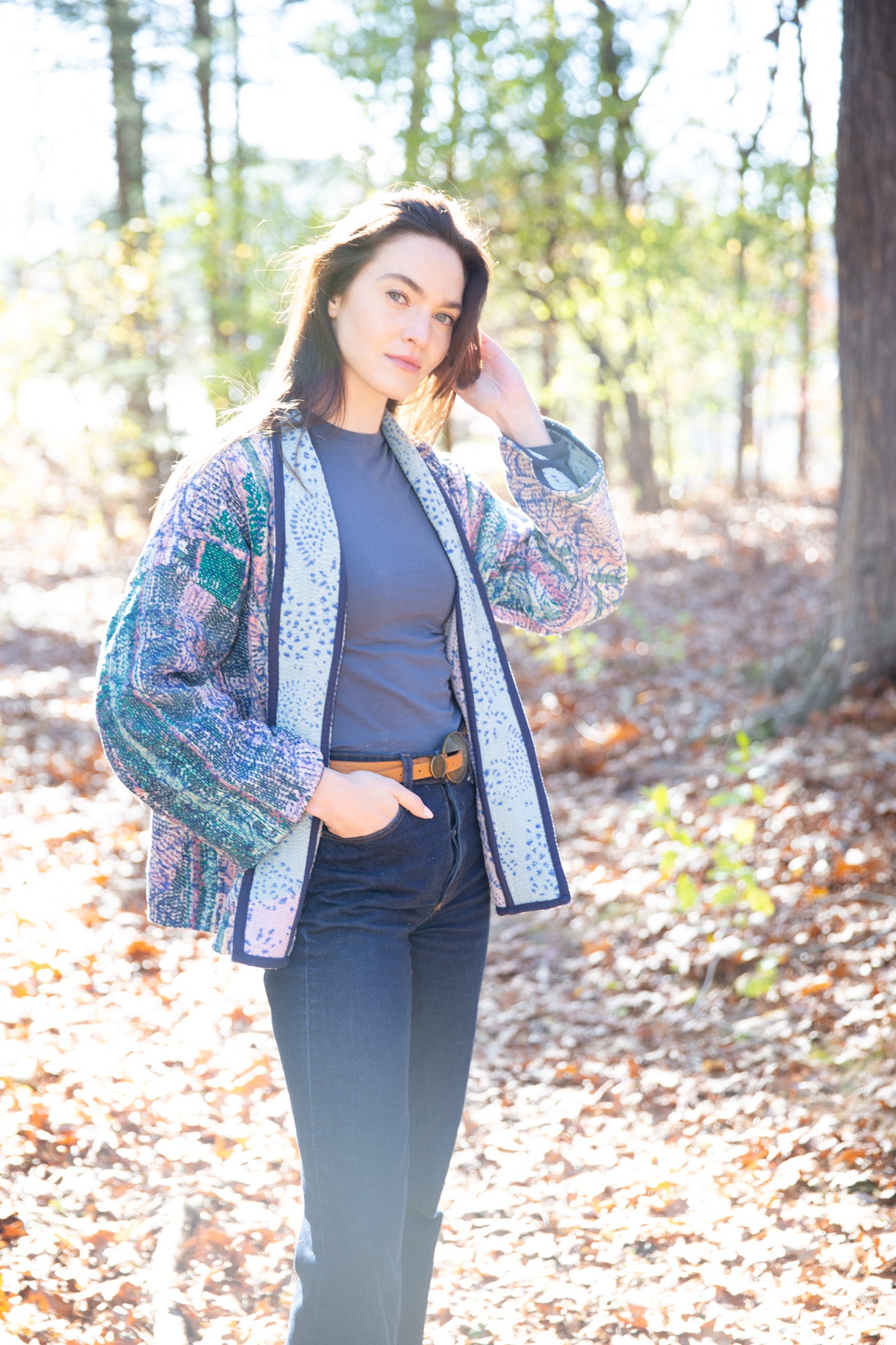 Vintage Kantha Quilt Jacket in Garden