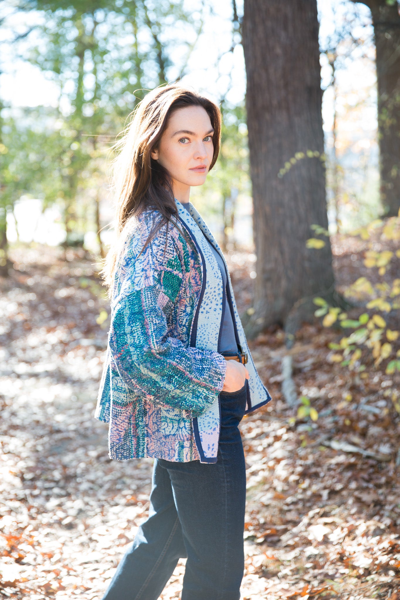 Vintage Kantha Quilt Jacket in Garden