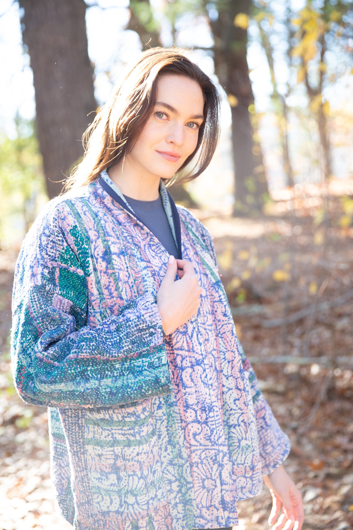 Vintage Kantha Quilt Jacket in Garden
