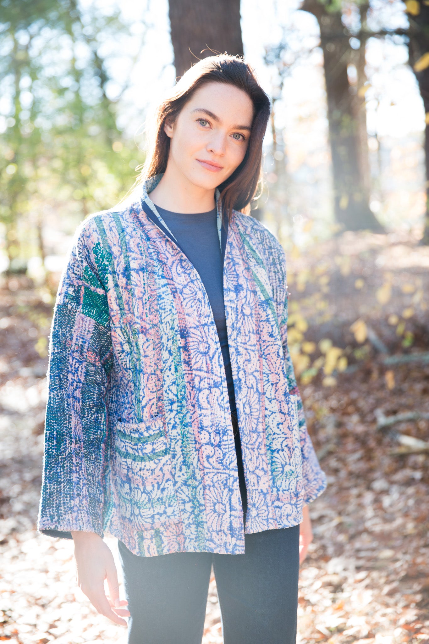 Vintage Kantha Quilt Jacket in Garden