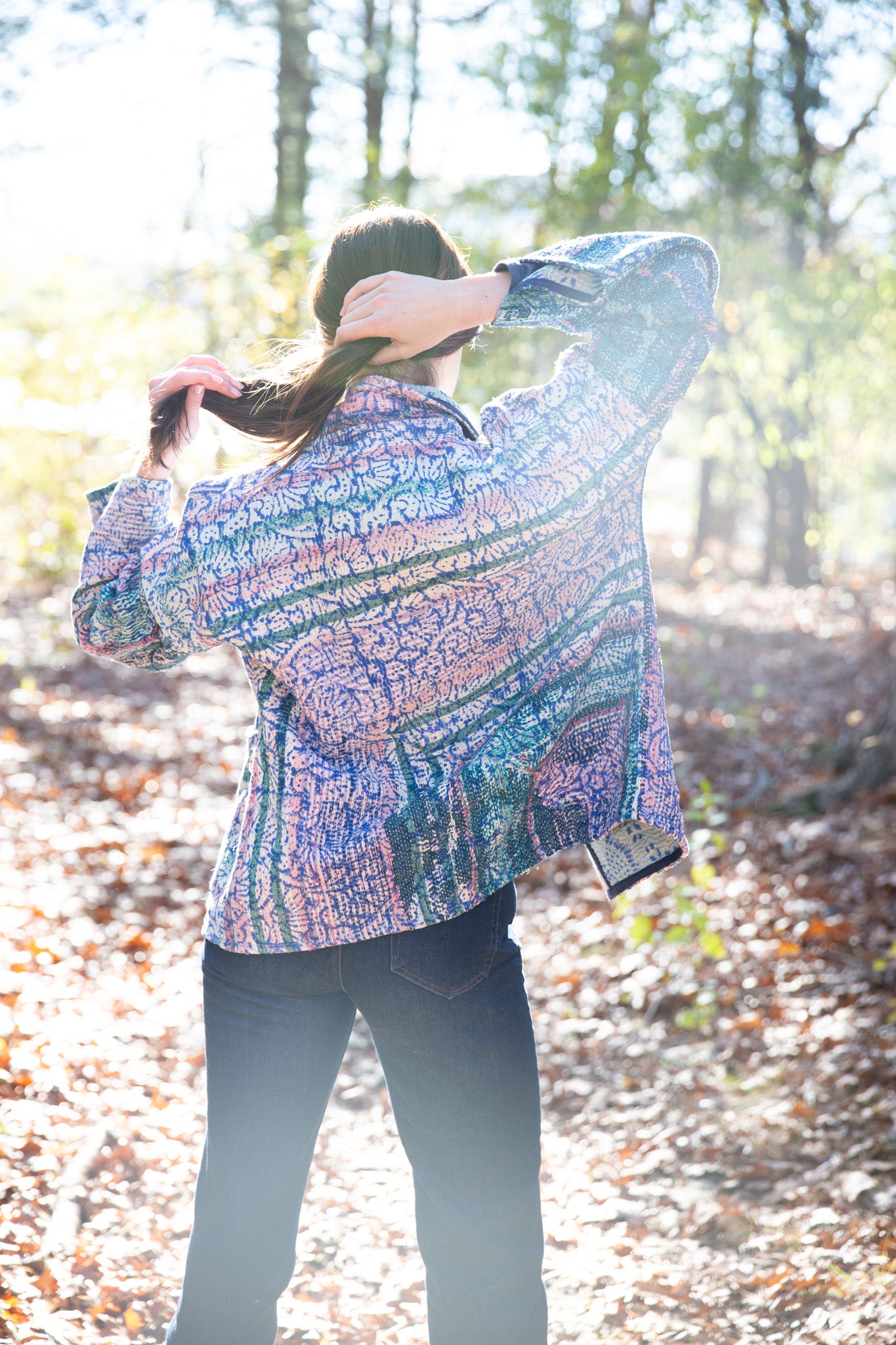 Vintage Kantha Quilt Jacket in Garden