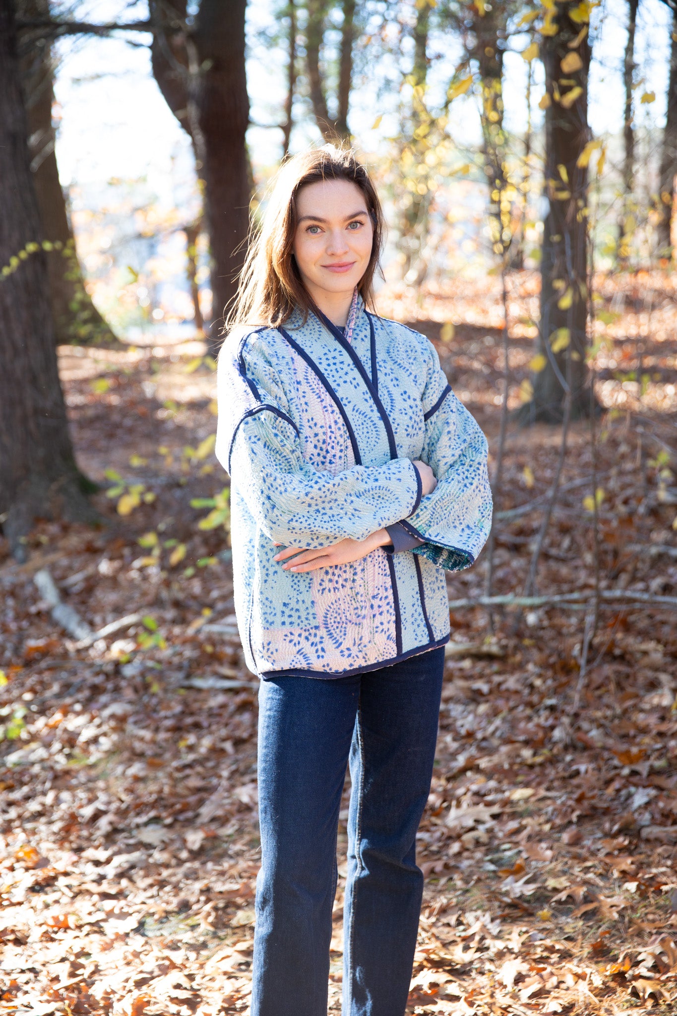 Vintage Kantha Quilt Jacket in Garden