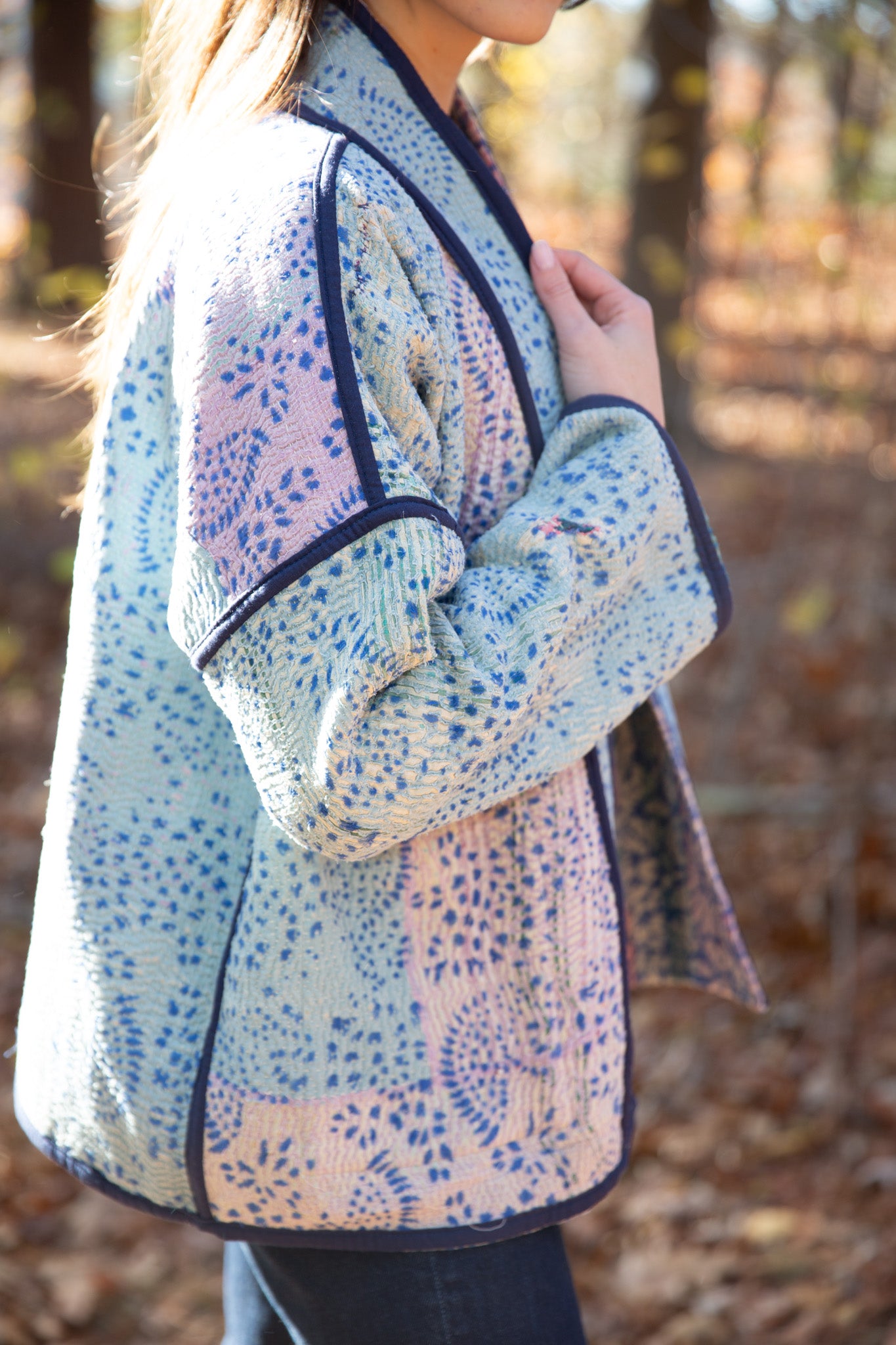 Vintage Kantha Quilt Jacket in Garden