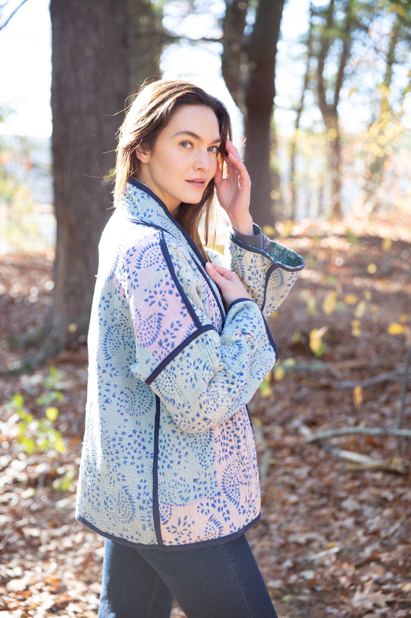 Vintage Kantha Quilt Jacket in Garden