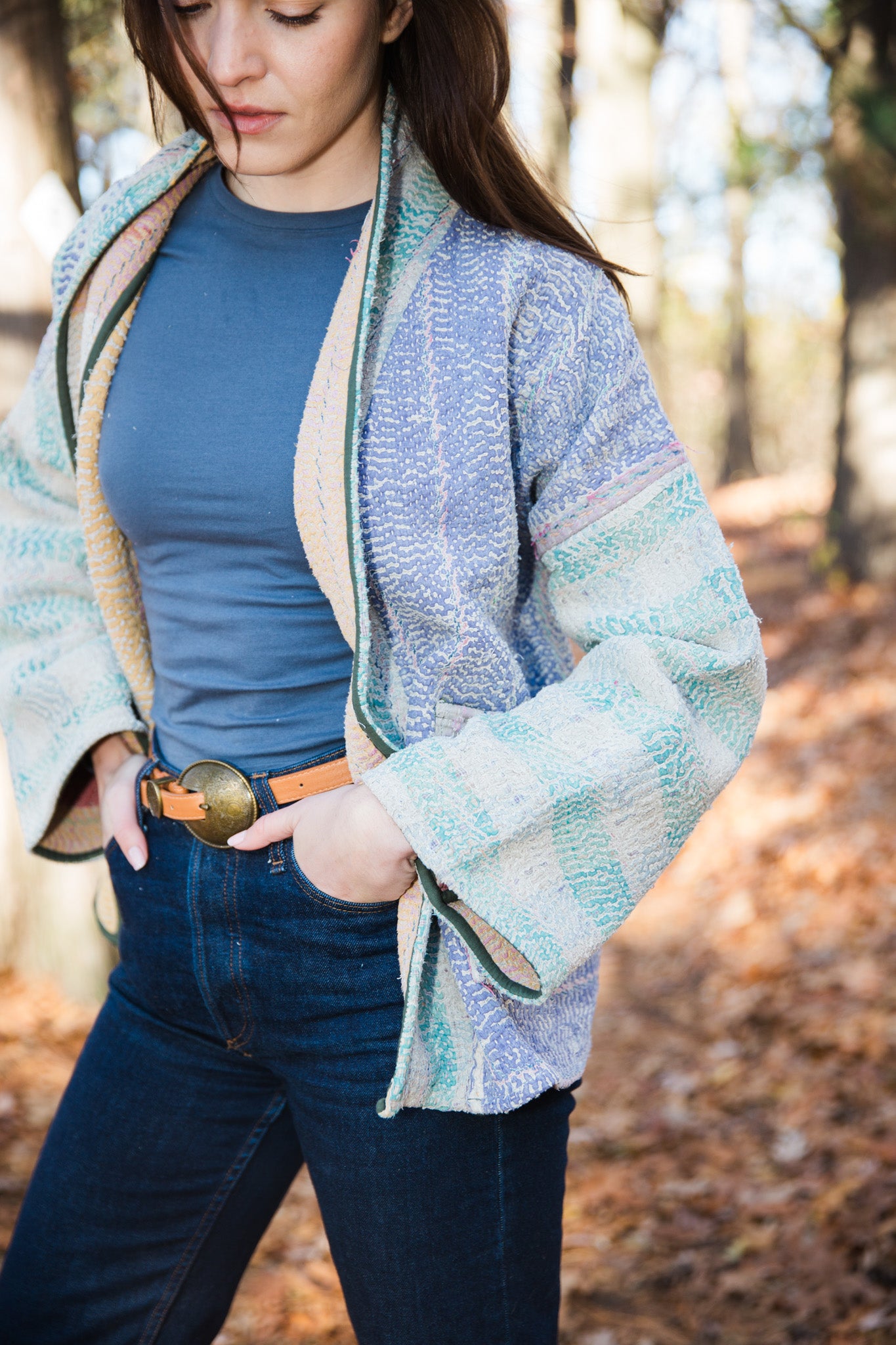 Vintage Kantha Quilt Jacket in Lilac