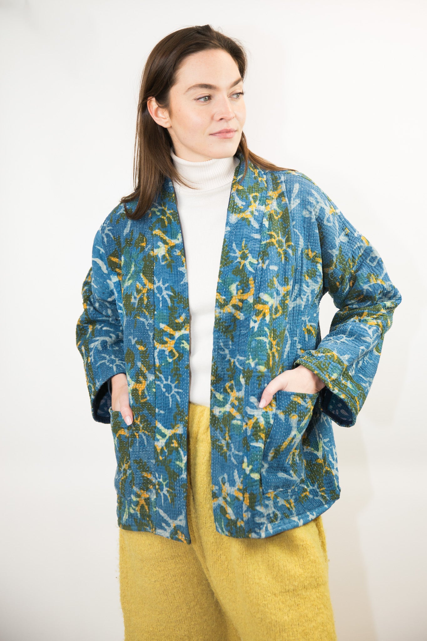 Vintage Kantha Quilt Jacket in Ocean