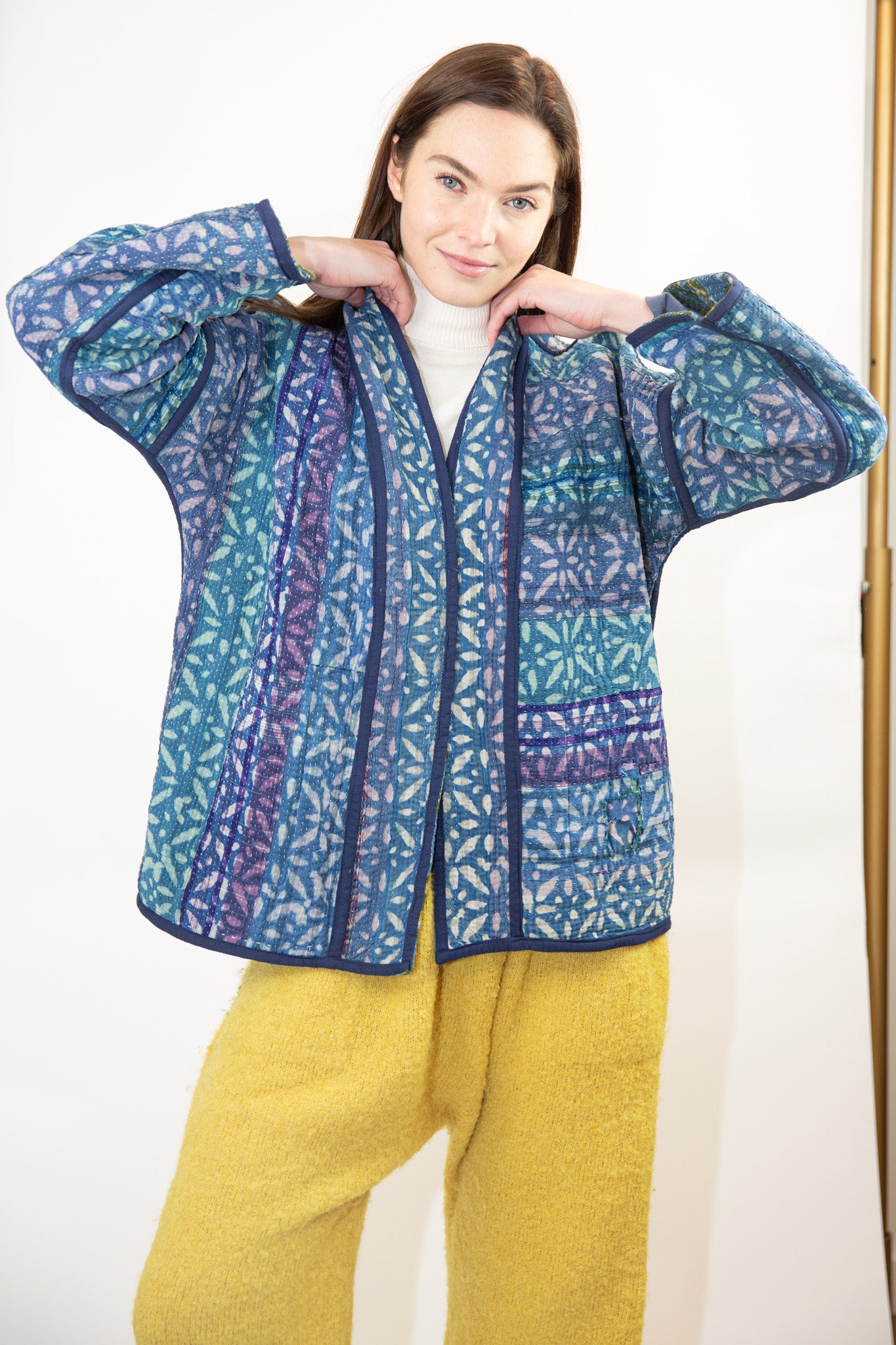 Vintage Kantha Quilt Jacket in Ocean